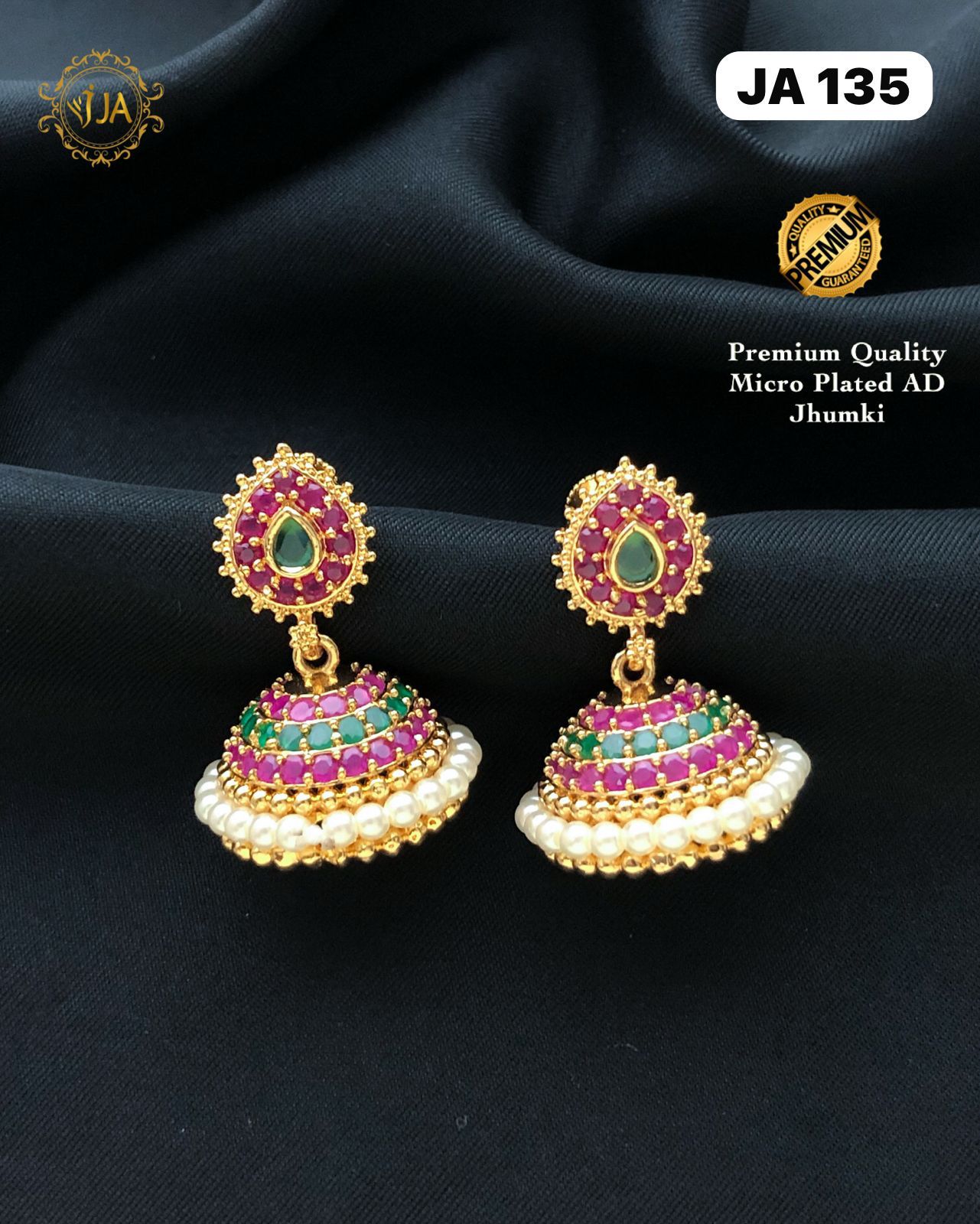 Elegant Pearl and Ruby Jhumki Earrings