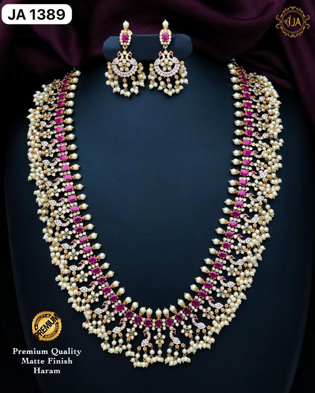 Matte Finish Haram Jewelry Set, luxury look made with polki stone pink