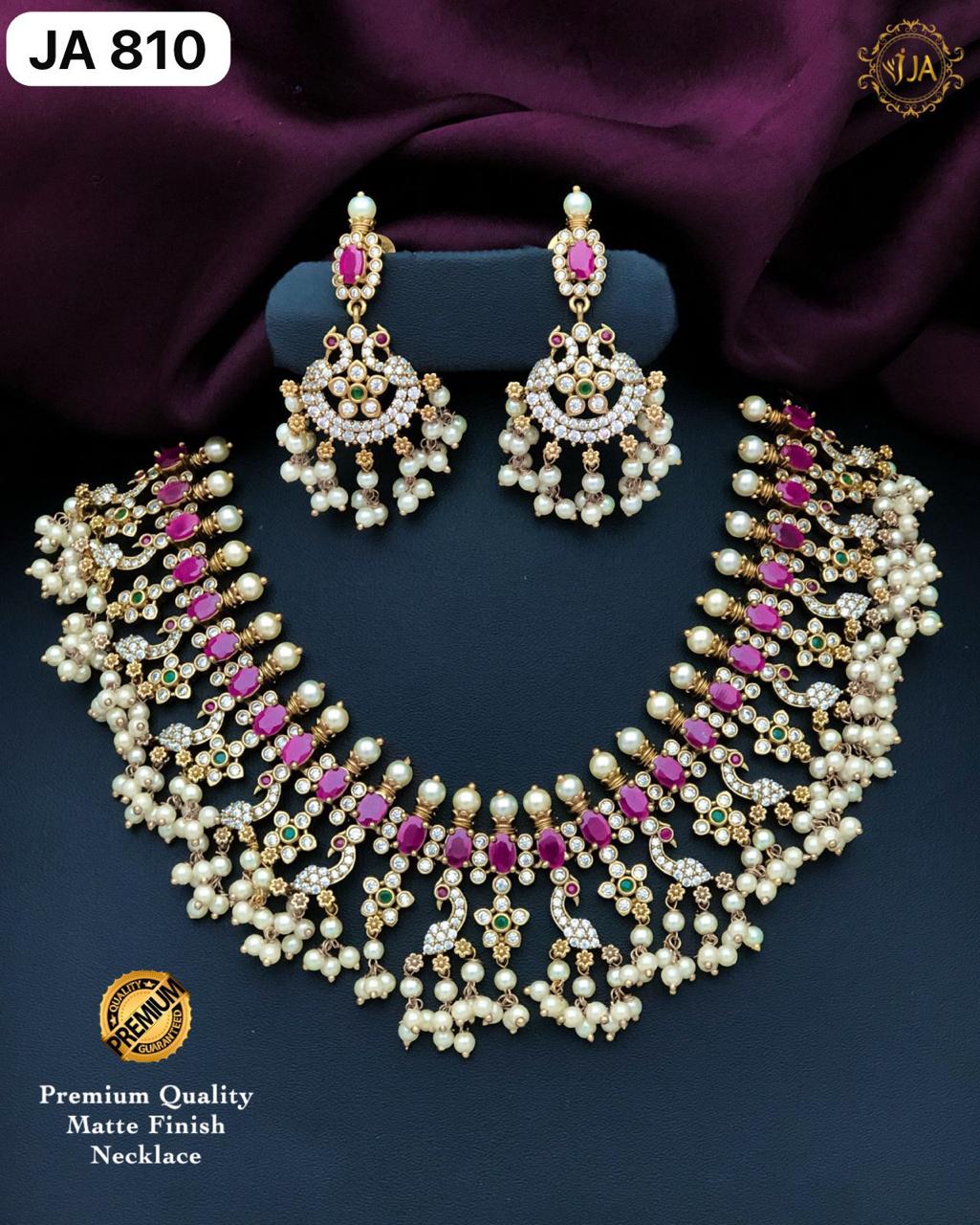 Matte Finish Designer Necklace Set made with polki stone