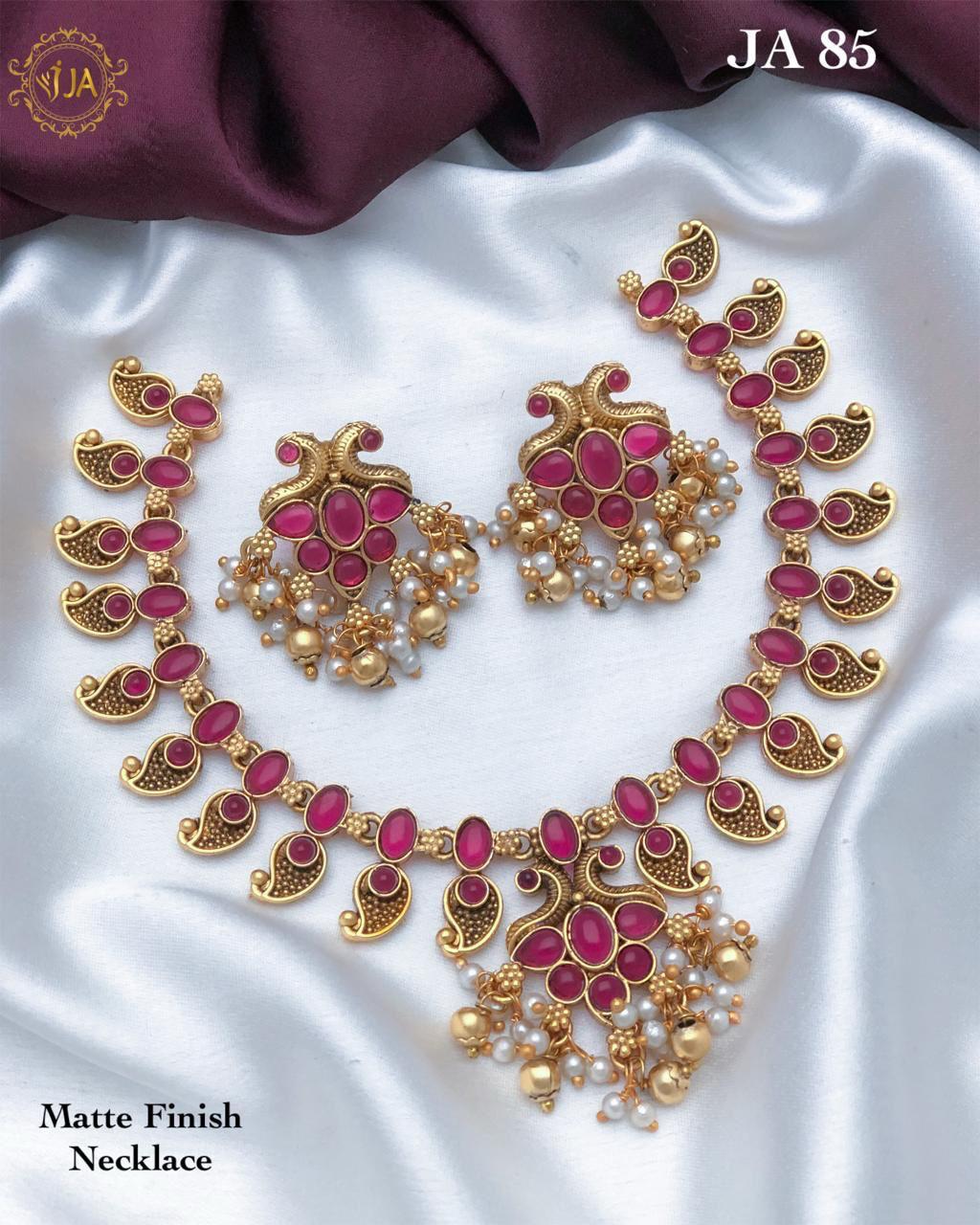 Mango design Necklace Set, Matte Finish, Rubi stone work