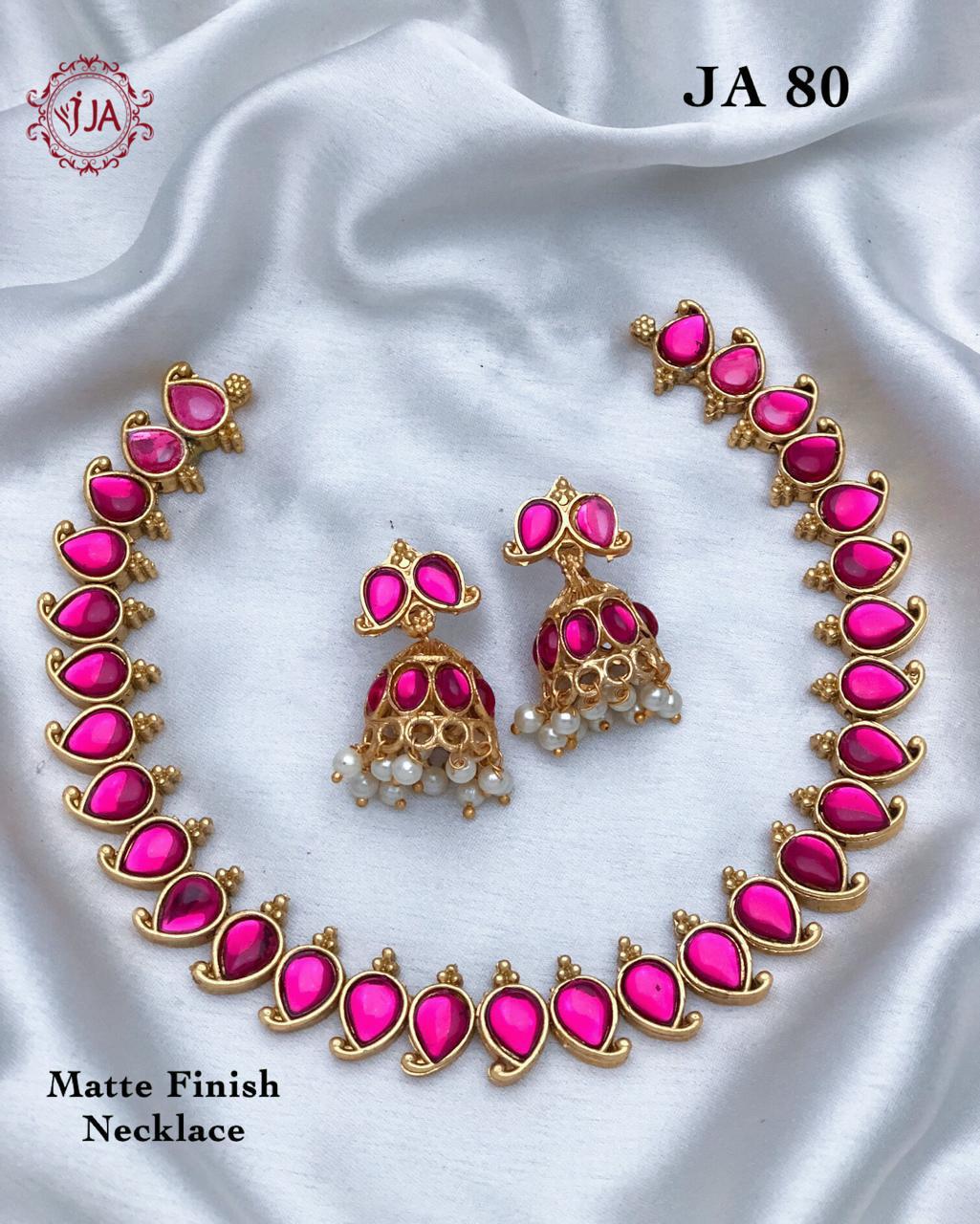 Mango design Matte Finish Stone work Necklace Set