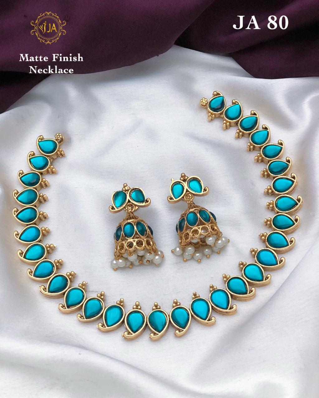 Mango design Matte Finish Stone work Necklace Set