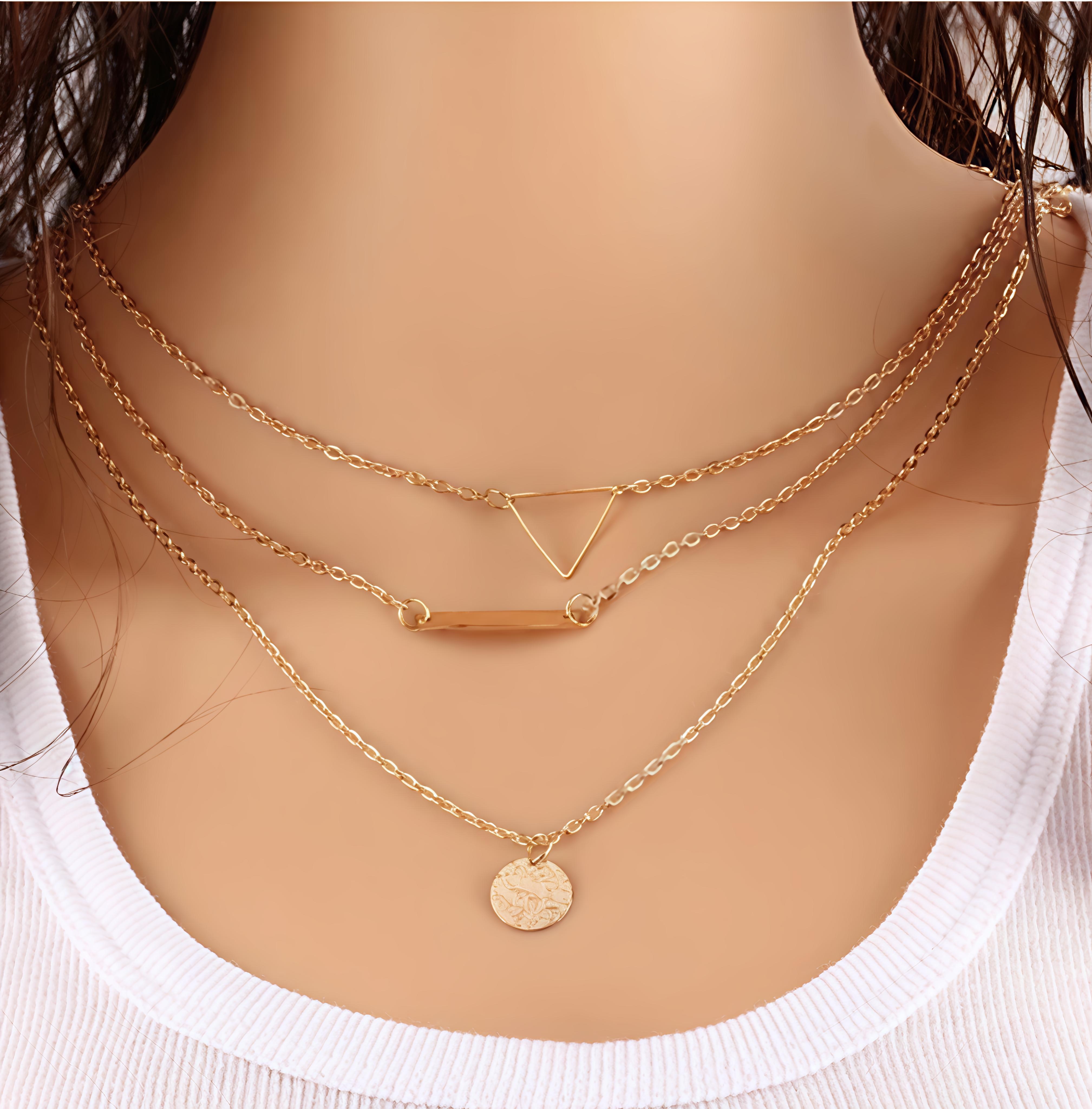 Layered Geometric Gold Necklace Set [pack of 3]