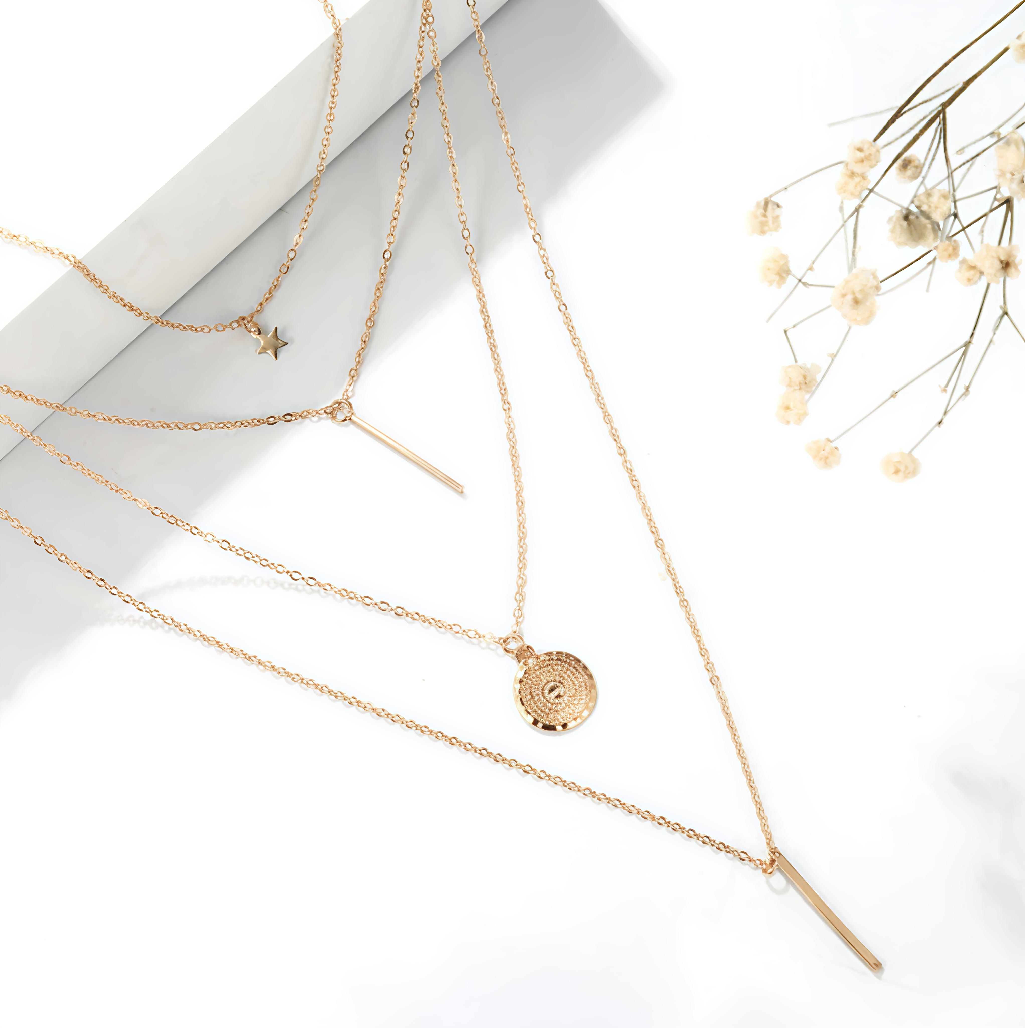 Layered Gold Pendant Necklace Set (pack of 4)