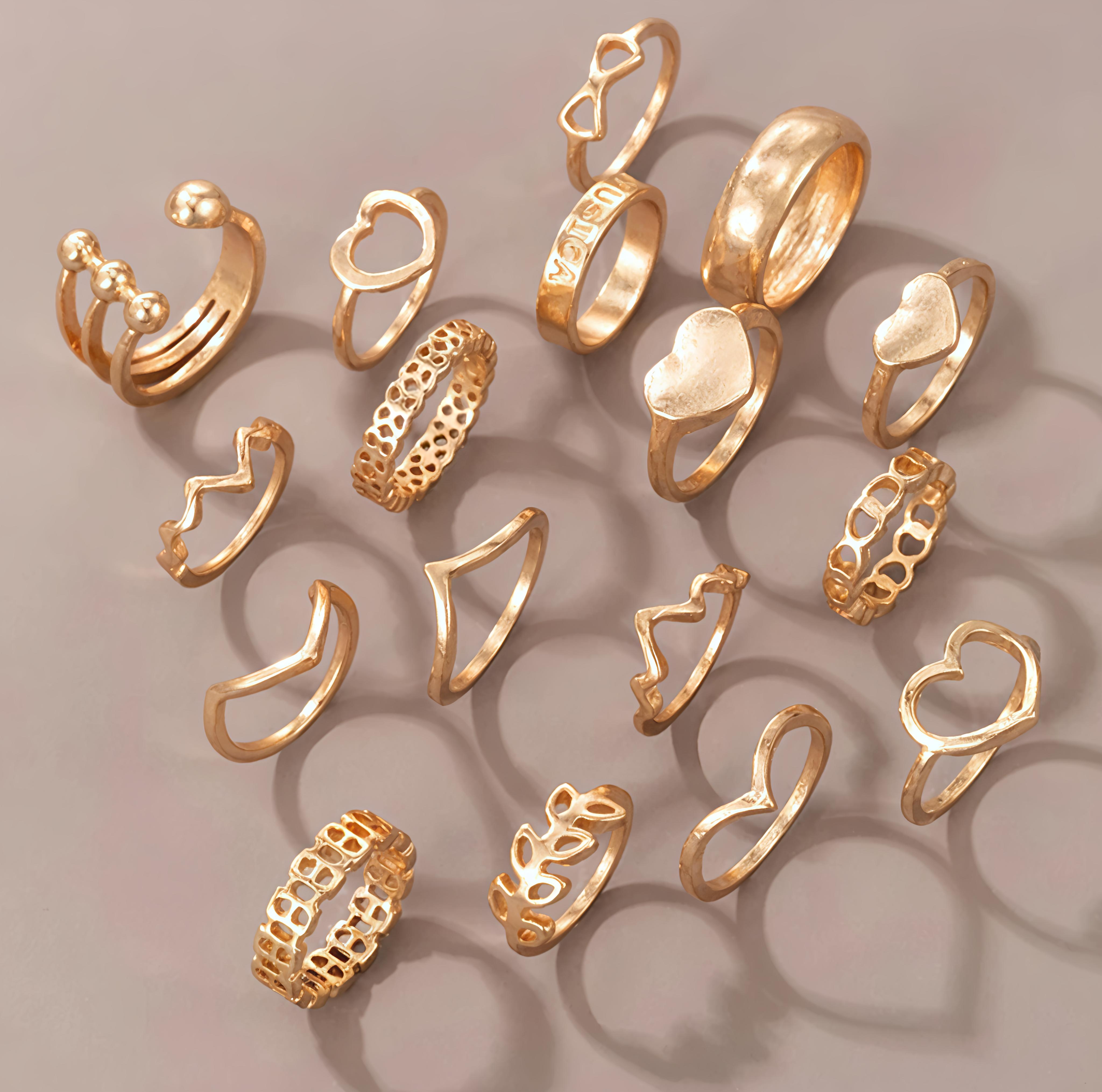 Gold-Plated Fashion Rings Set ( pack of 17)