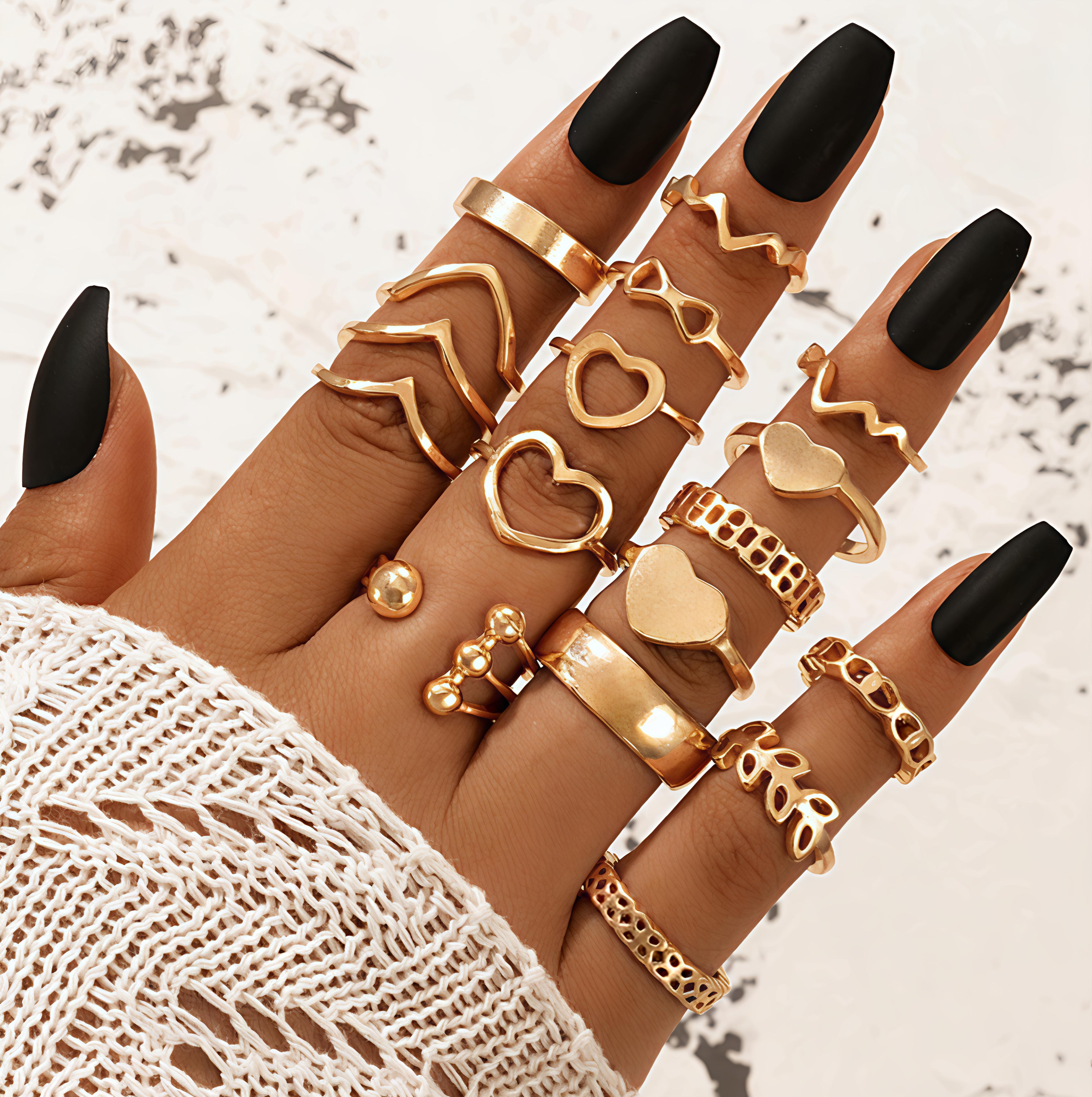 Gold-Plated Fashion Rings Set ( pack of 17)