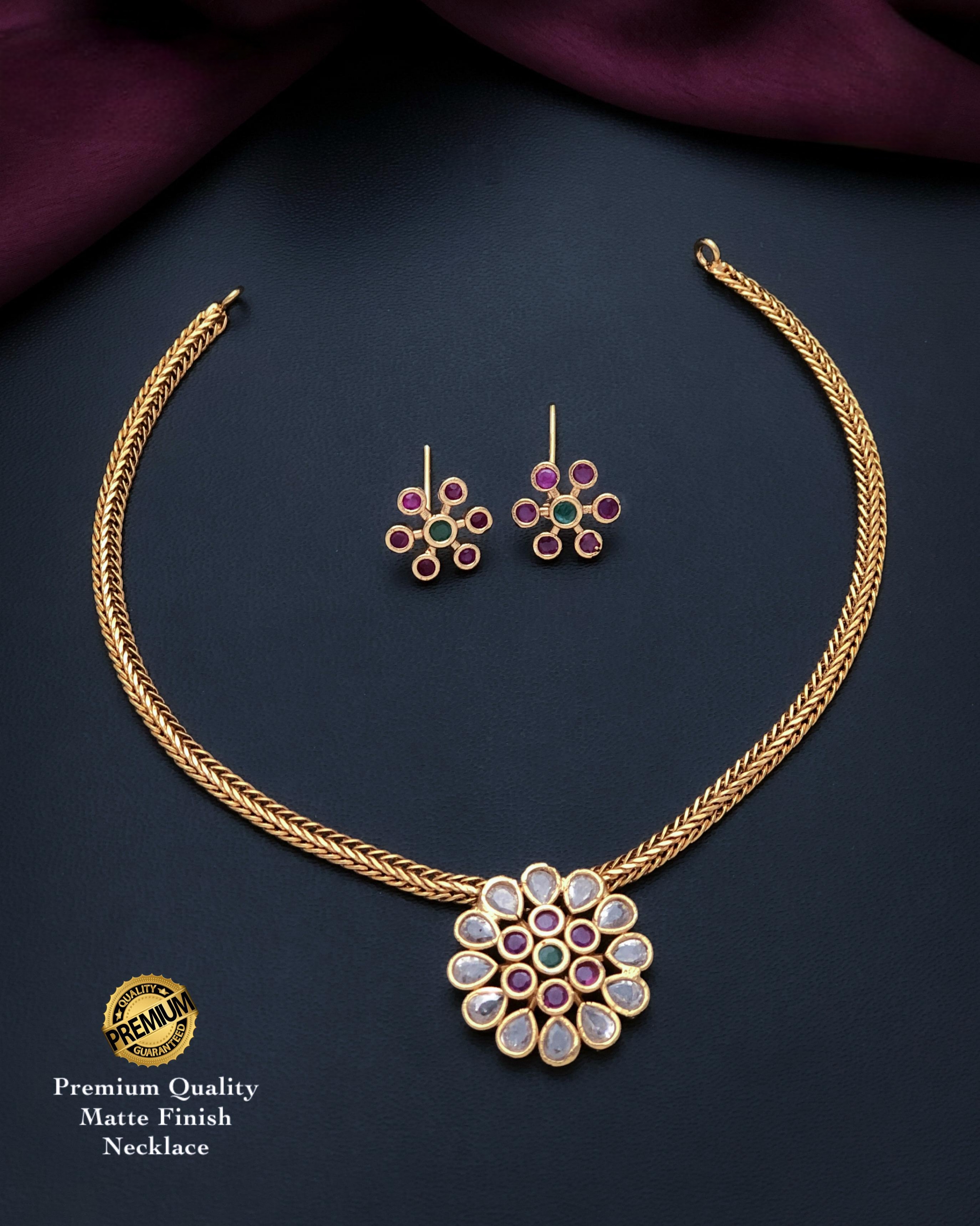 Floral Matte Finish Necklace Set