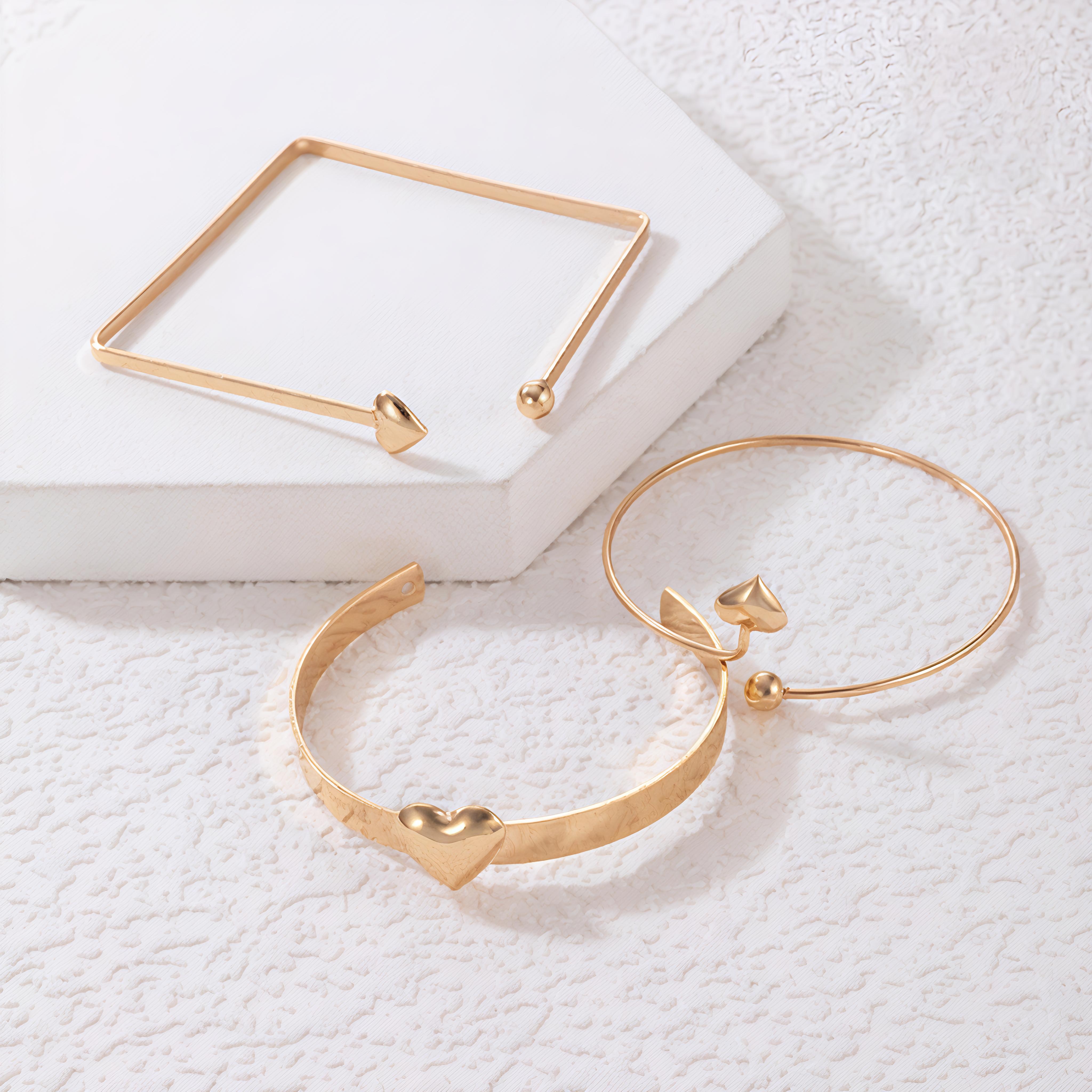 Gold Heart Bracelet Set (pack of  3)