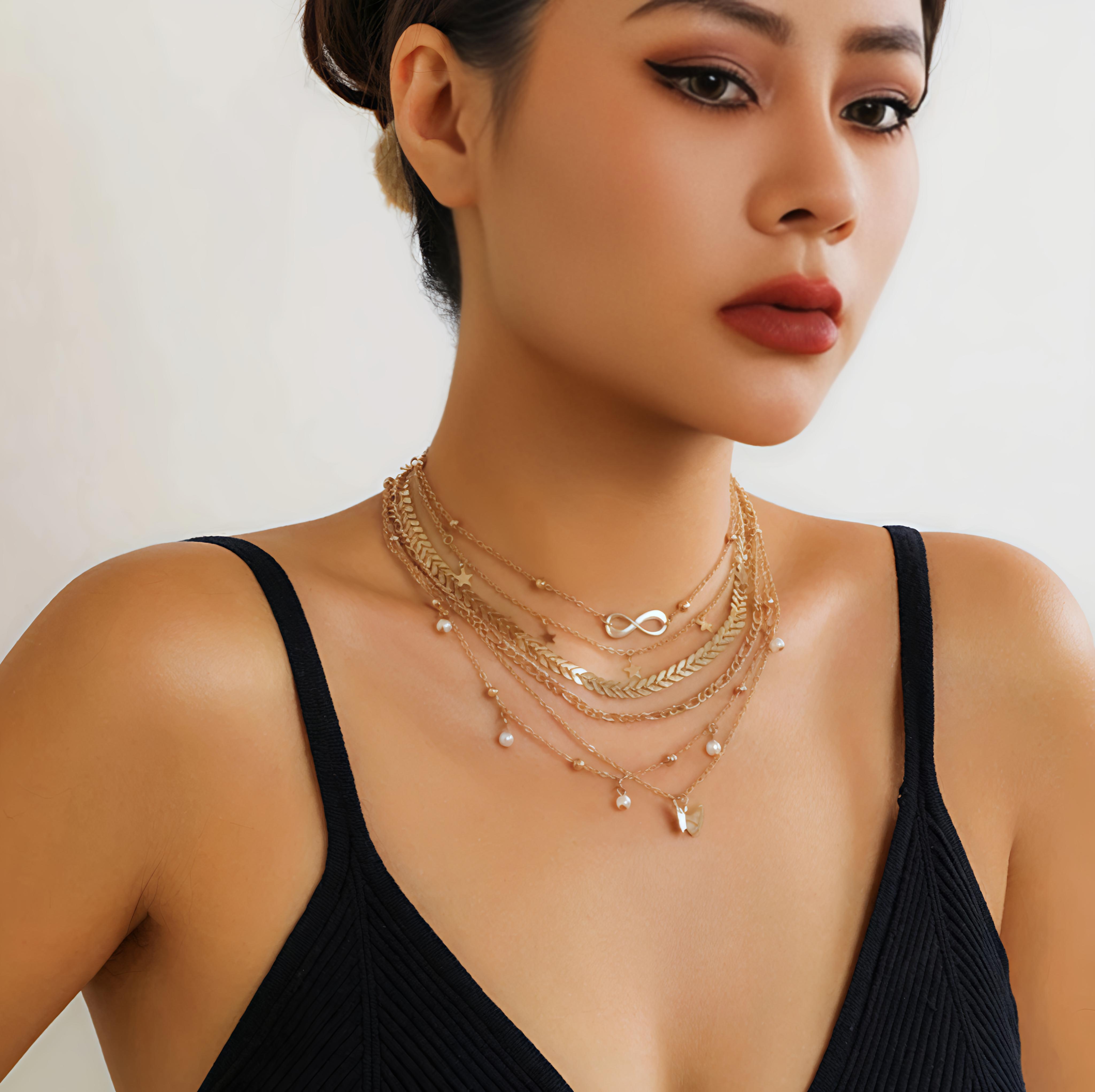 Layered Gold Necklace Set (pack of 6)