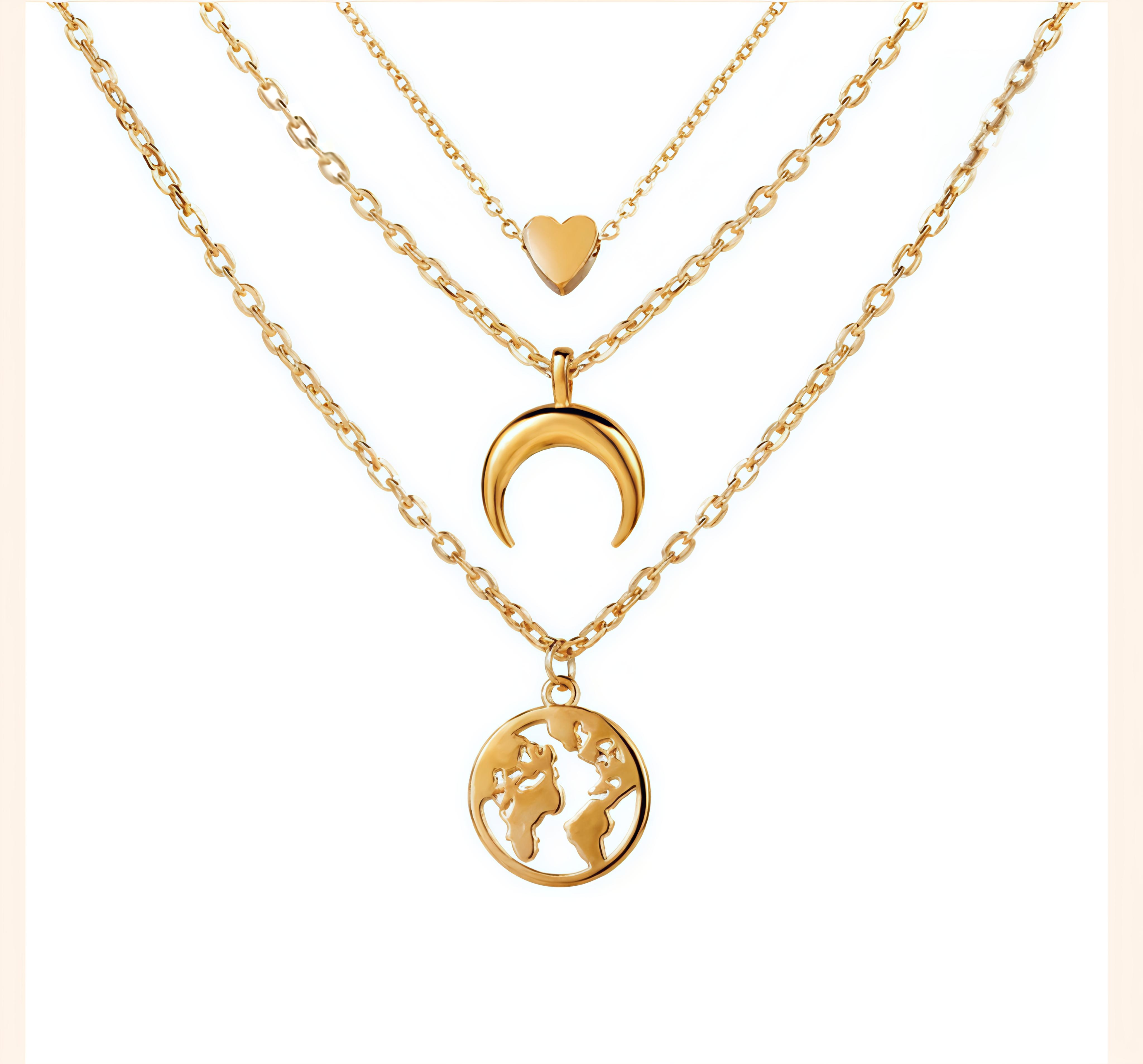 Glob, half moon, heart Pendant Layered Necklace (pack of 3)