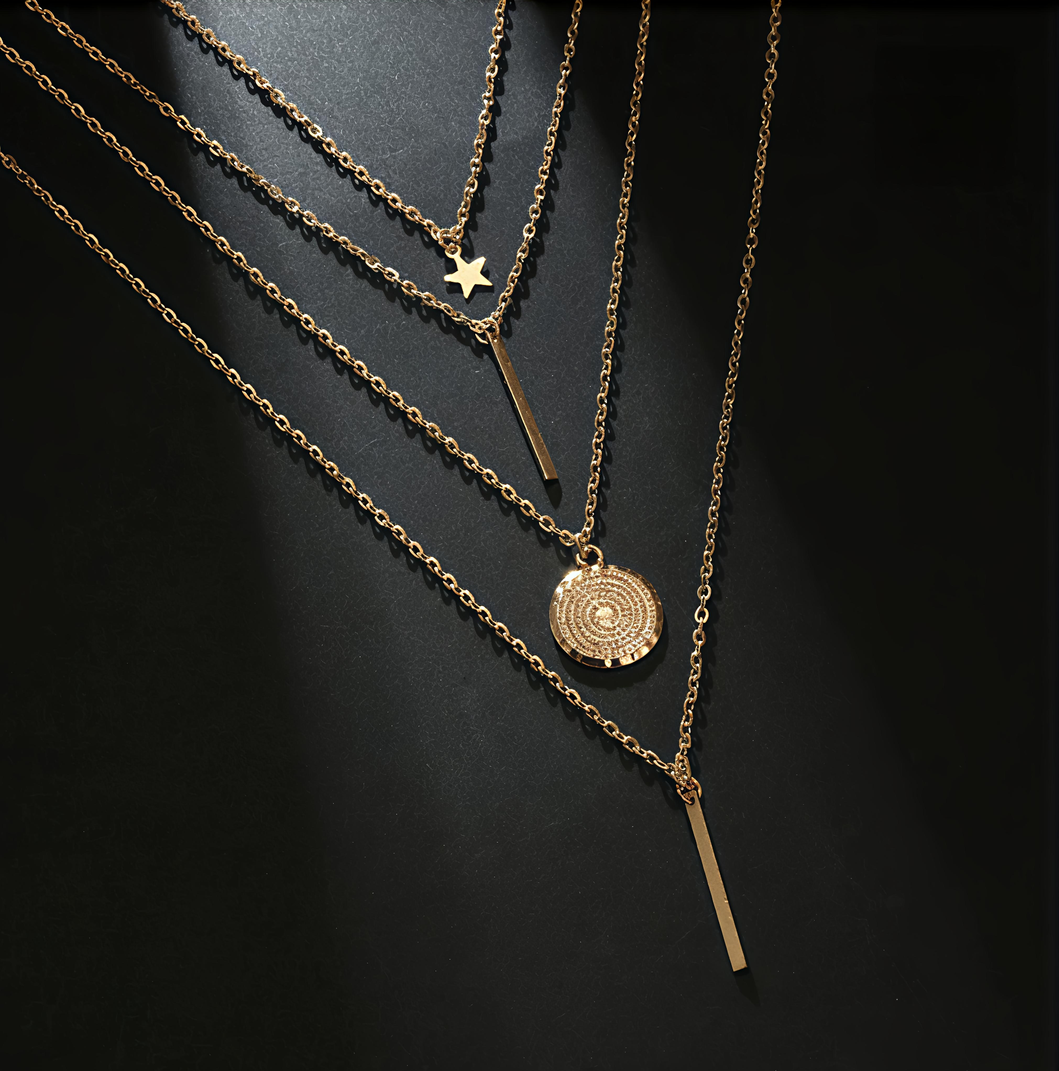 Layered Gold Pendant Necklace Set (pack of 4)