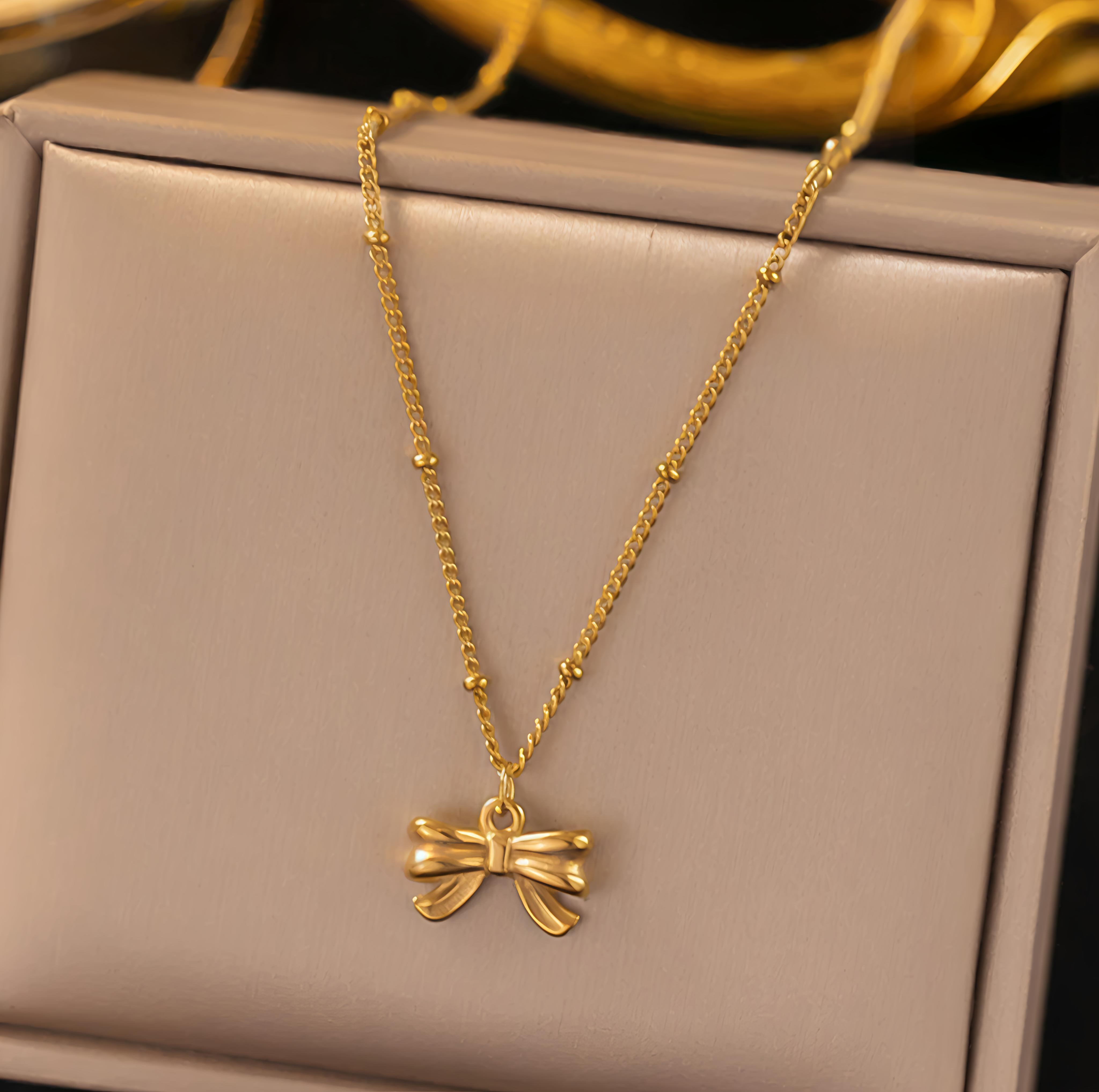 Gold Bow Pendant Necklace