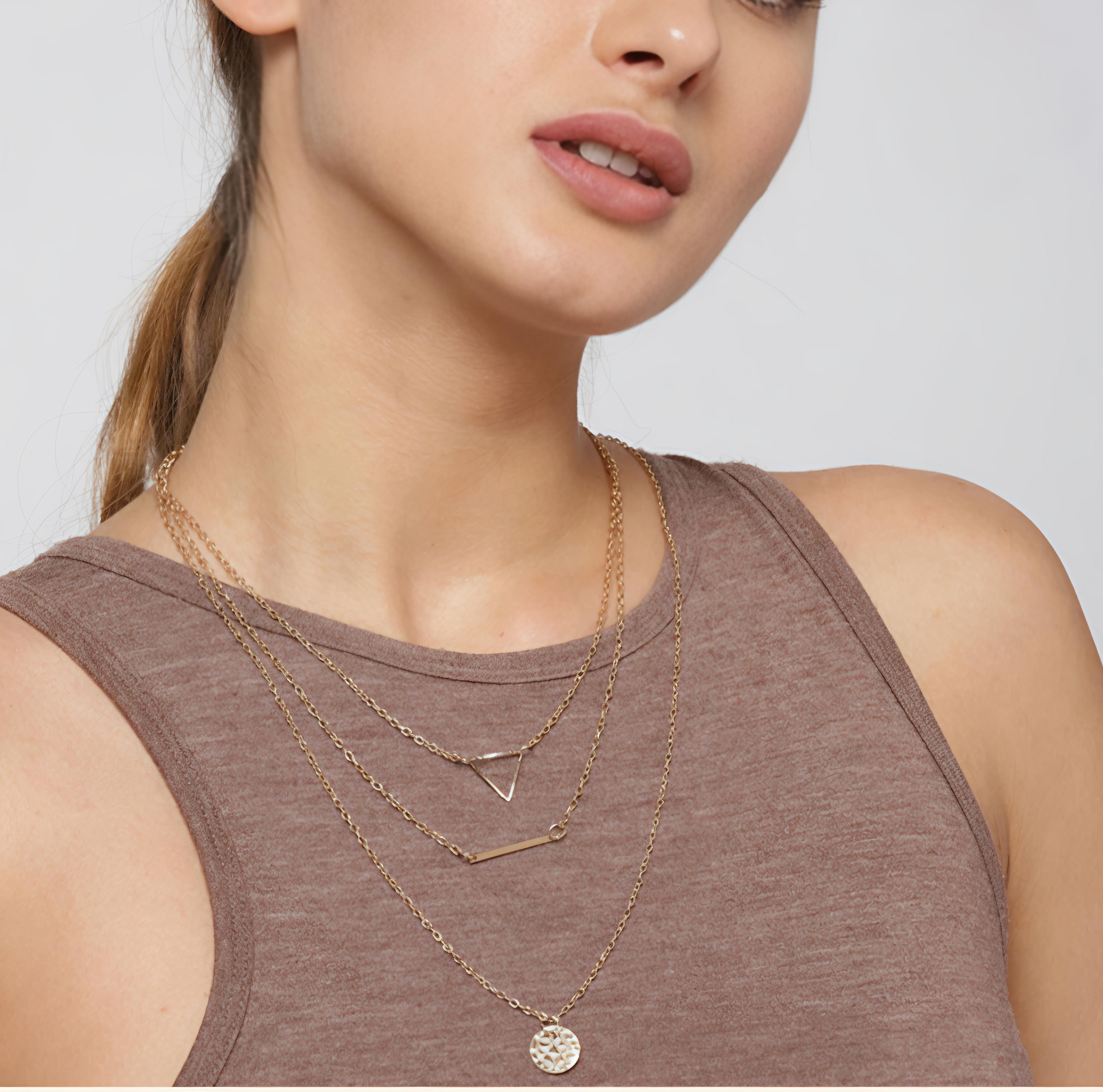 Layered Geometric Gold Necklace Set [pack of 3]