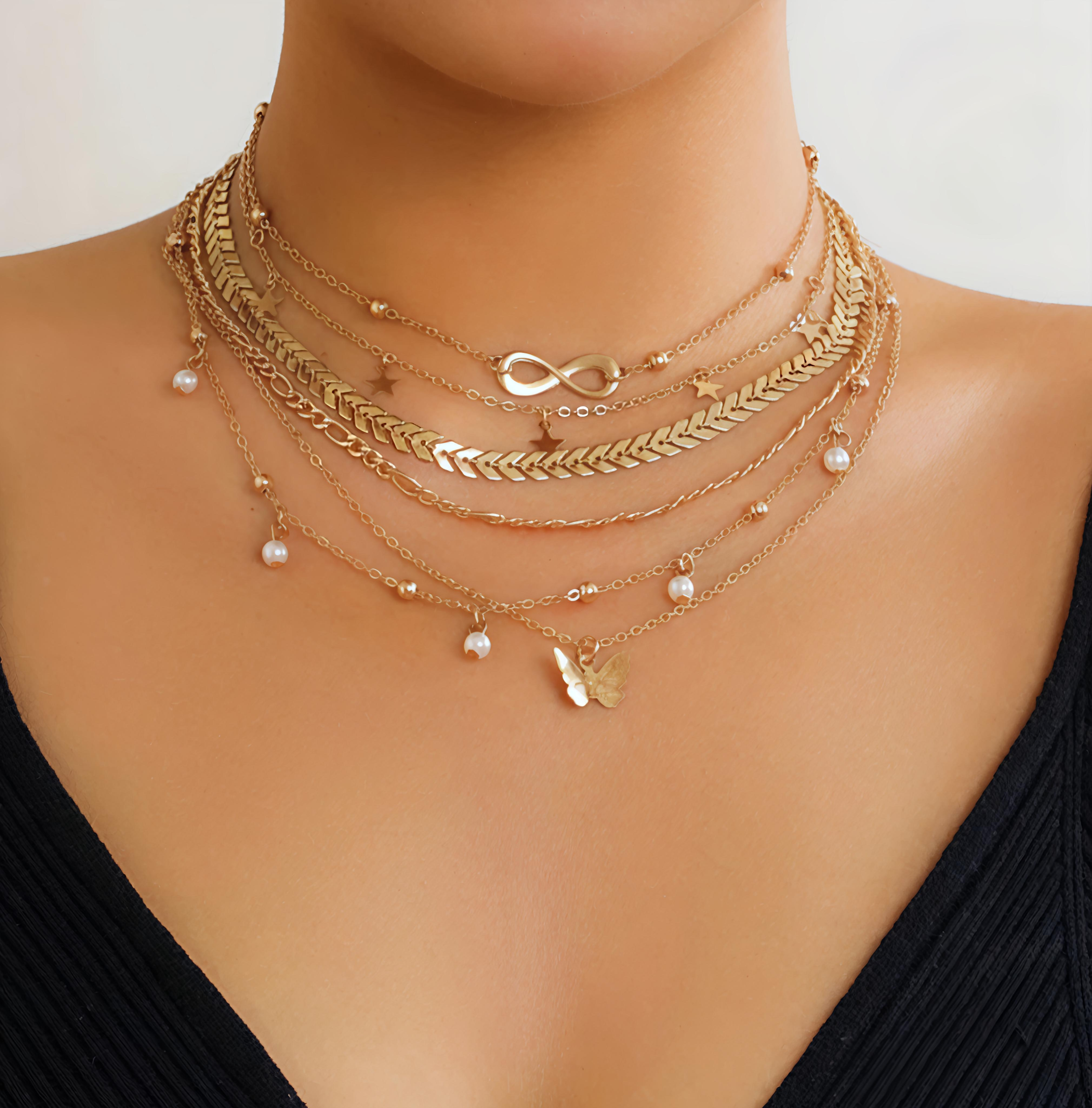 Layered Gold Necklace Set (pack of 6)