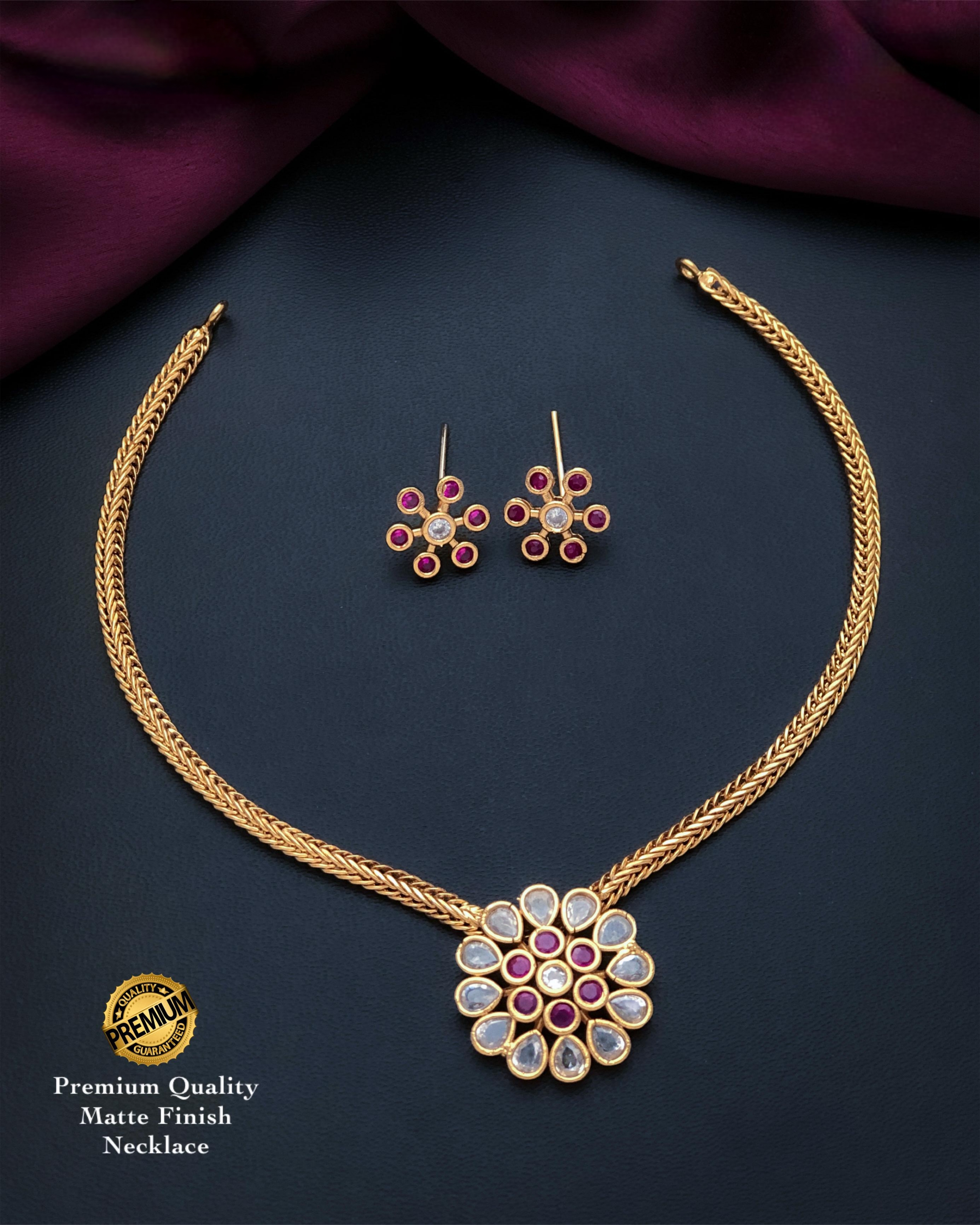 Floral Matte Finish Necklace Set