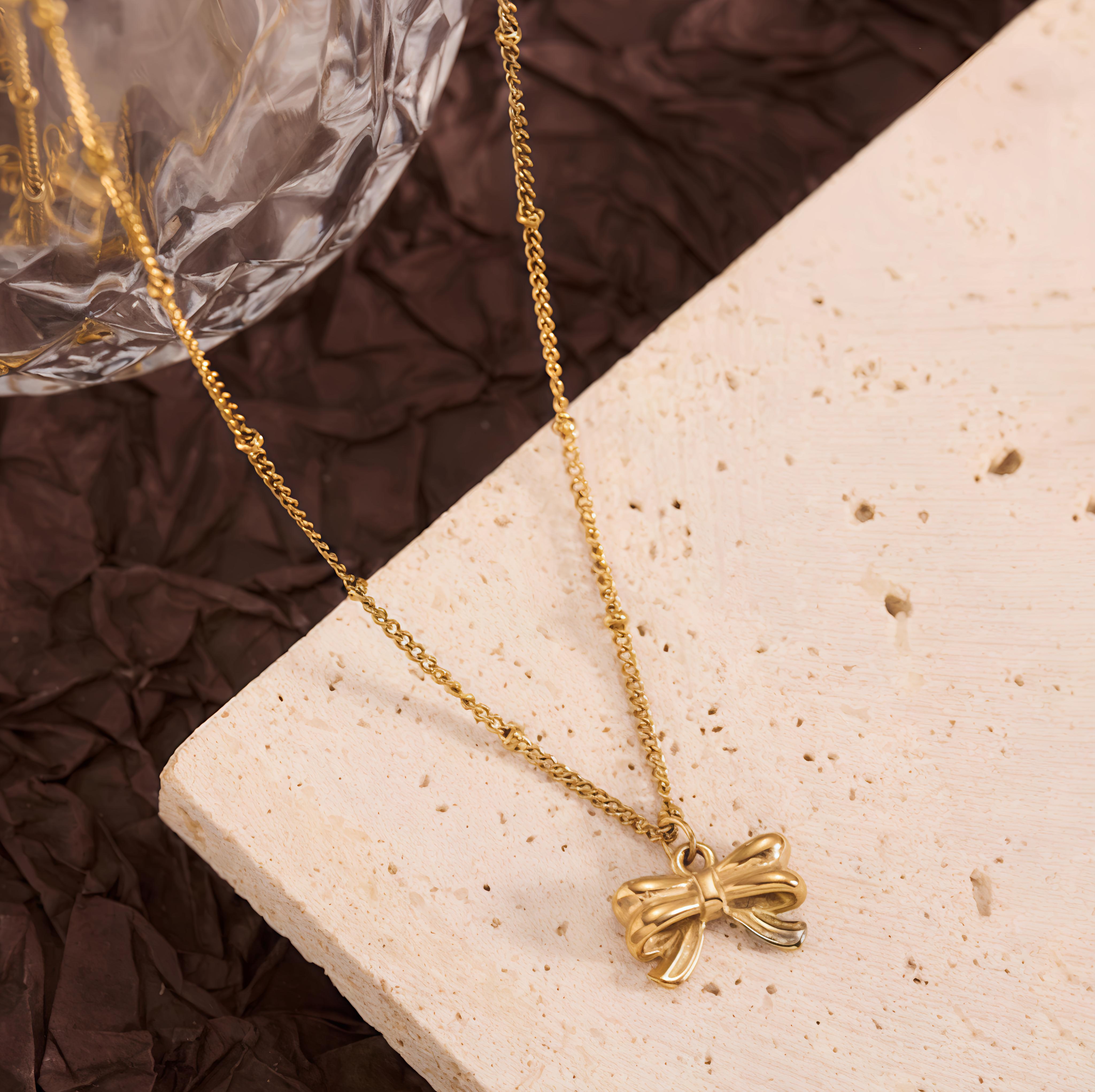 Gold Bow Pendant Necklace
