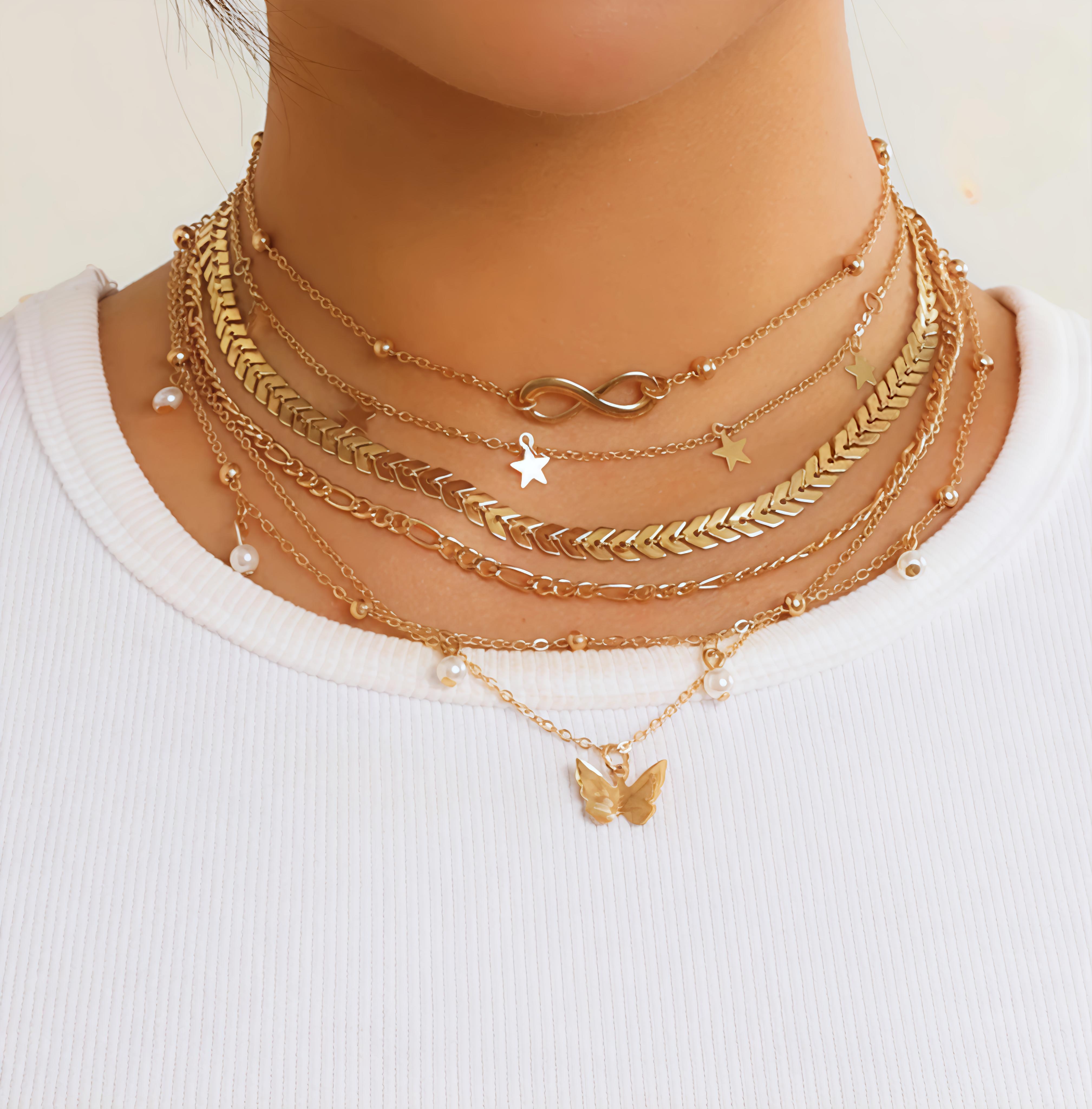 Layered Gold Necklace Set (pack of 6)