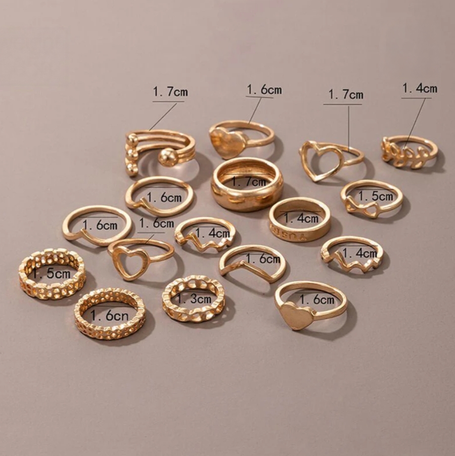 Gold-Plated Fashion Rings Set ( pack of 17)