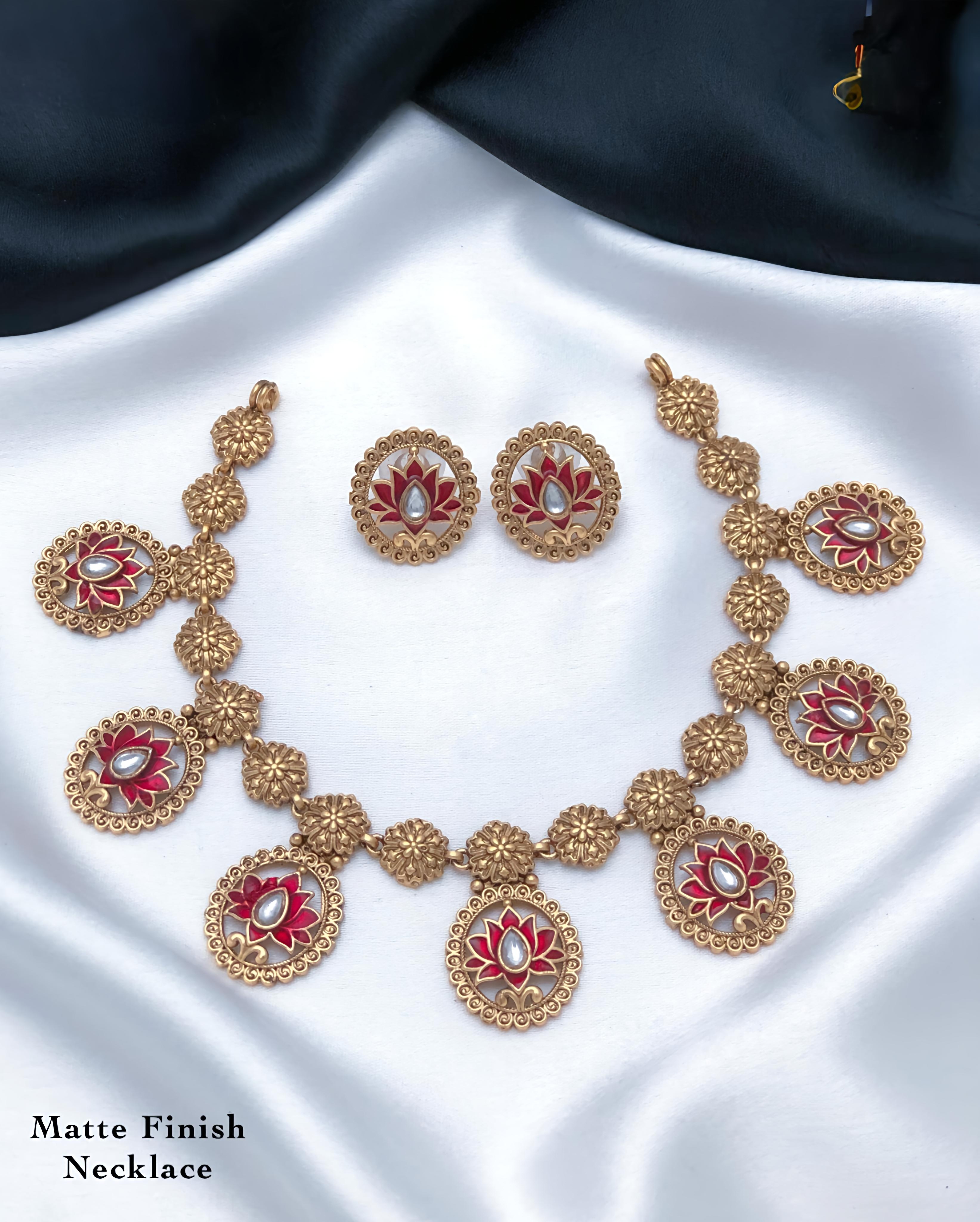 Lotus Matte Finish Floral Earrings set