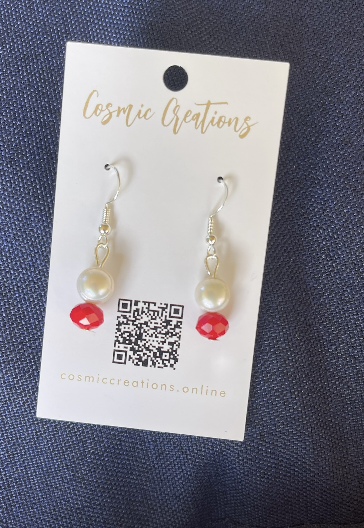 Pearl and Red Bead Dangle Earrings
