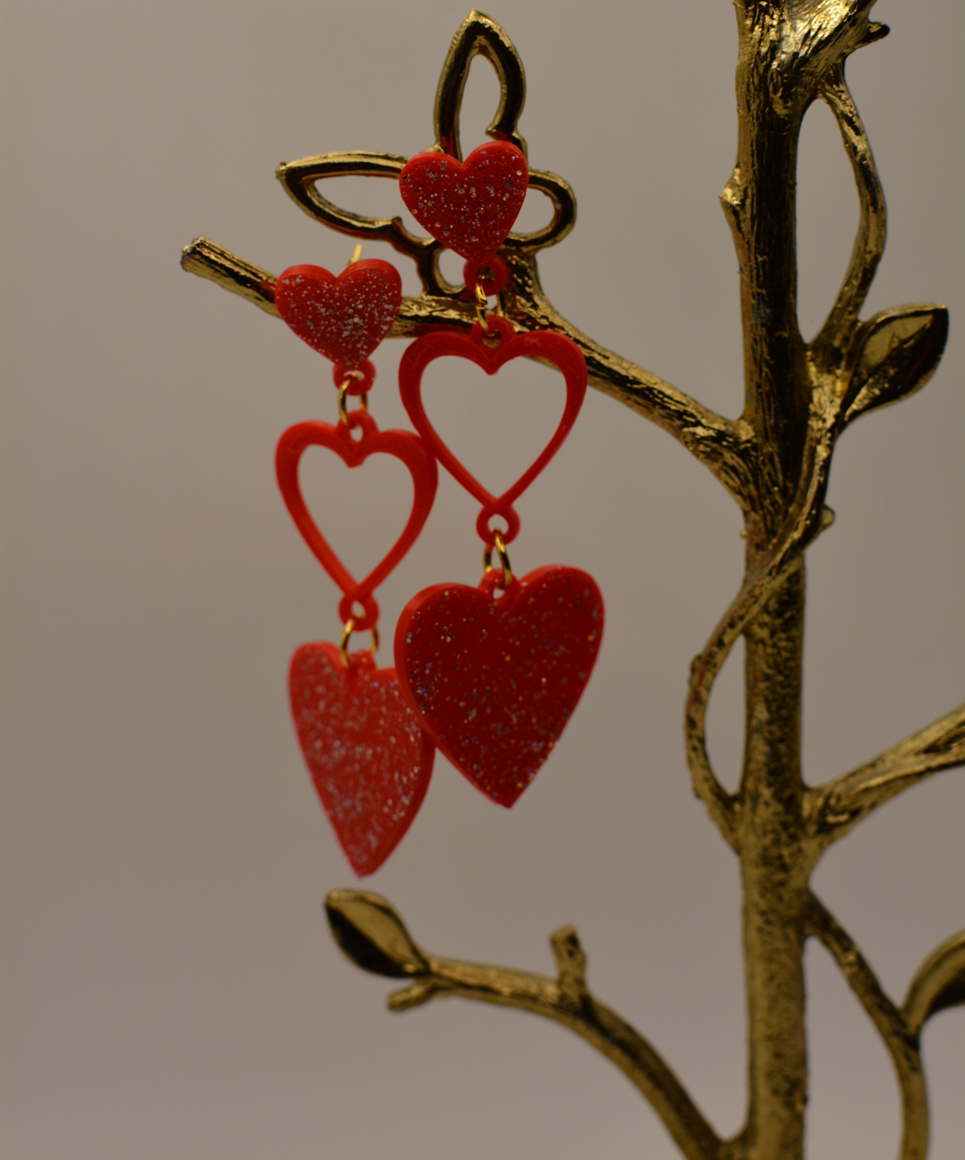 Red Heart Drop Earrings