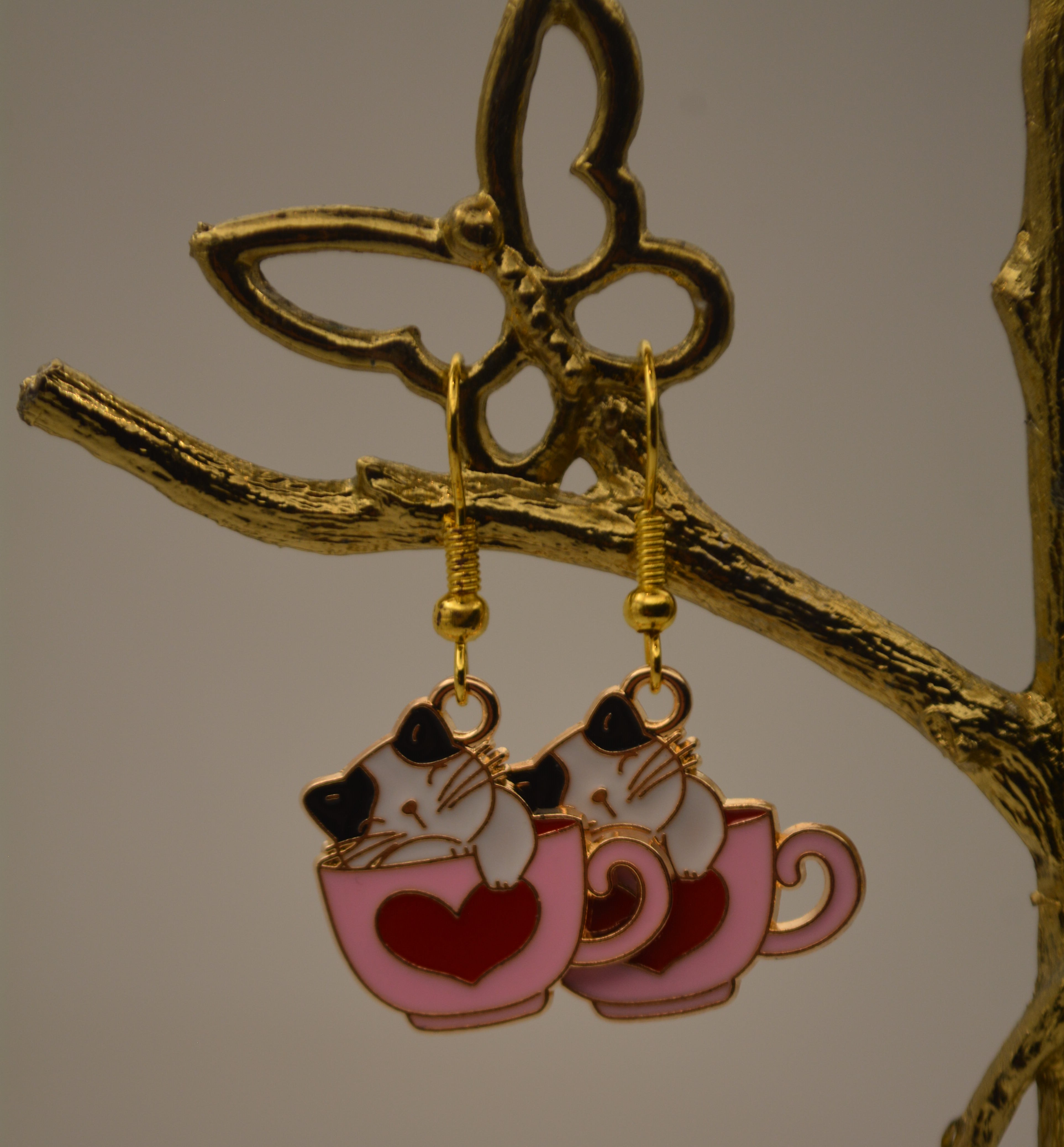 Cat Teacup Earrings