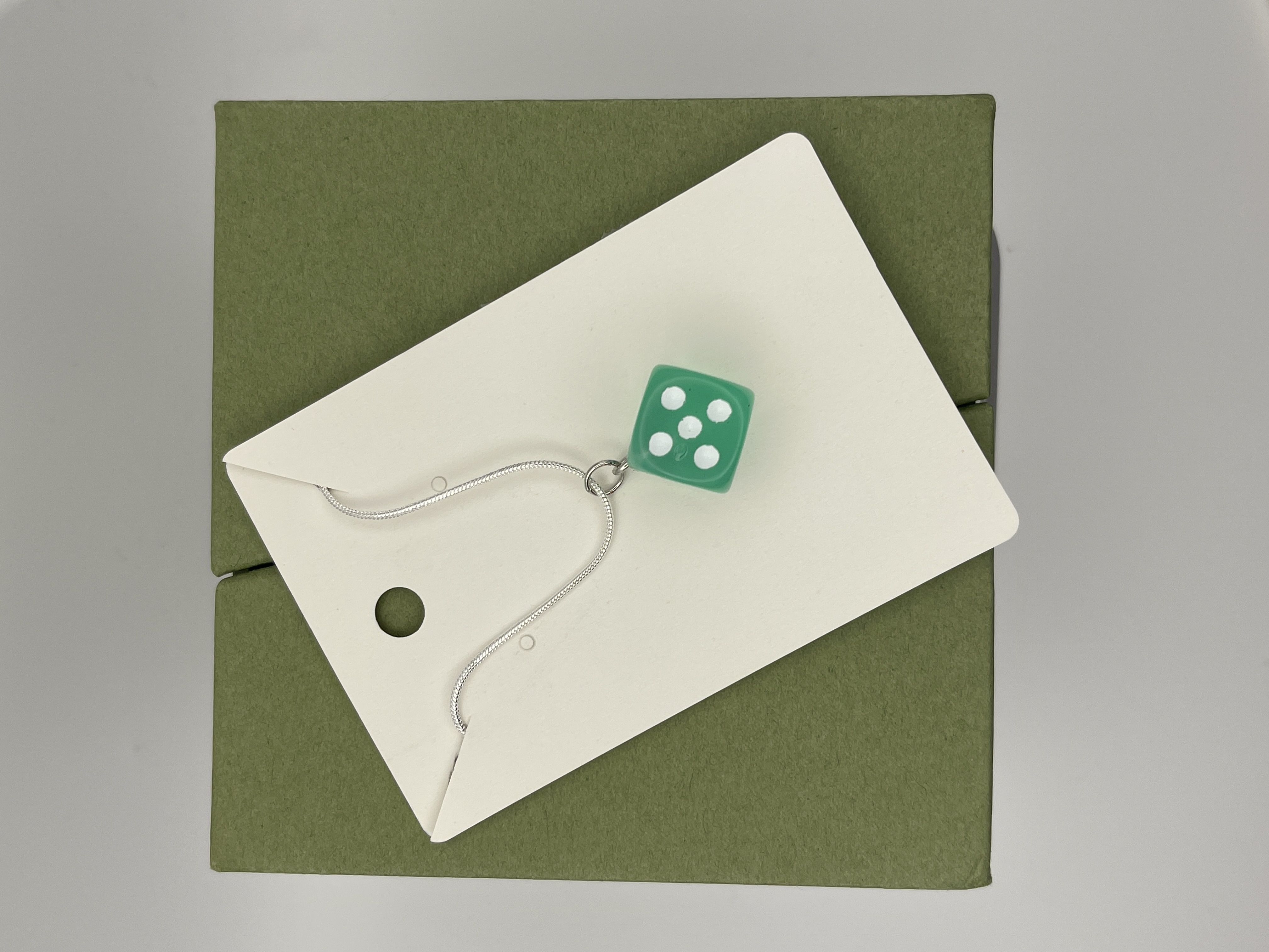 Green Dice Pendant Necklace
