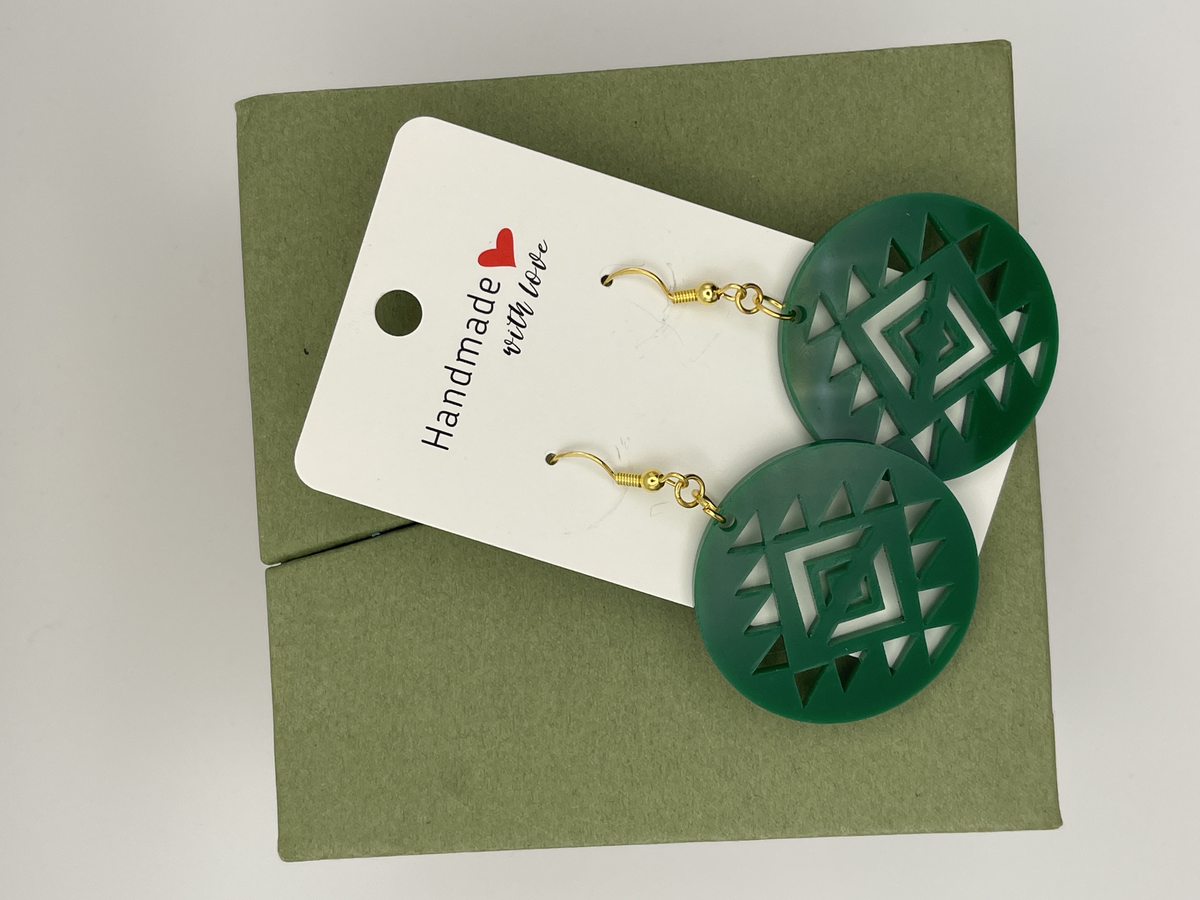 Handmade Geometric Green Earrings