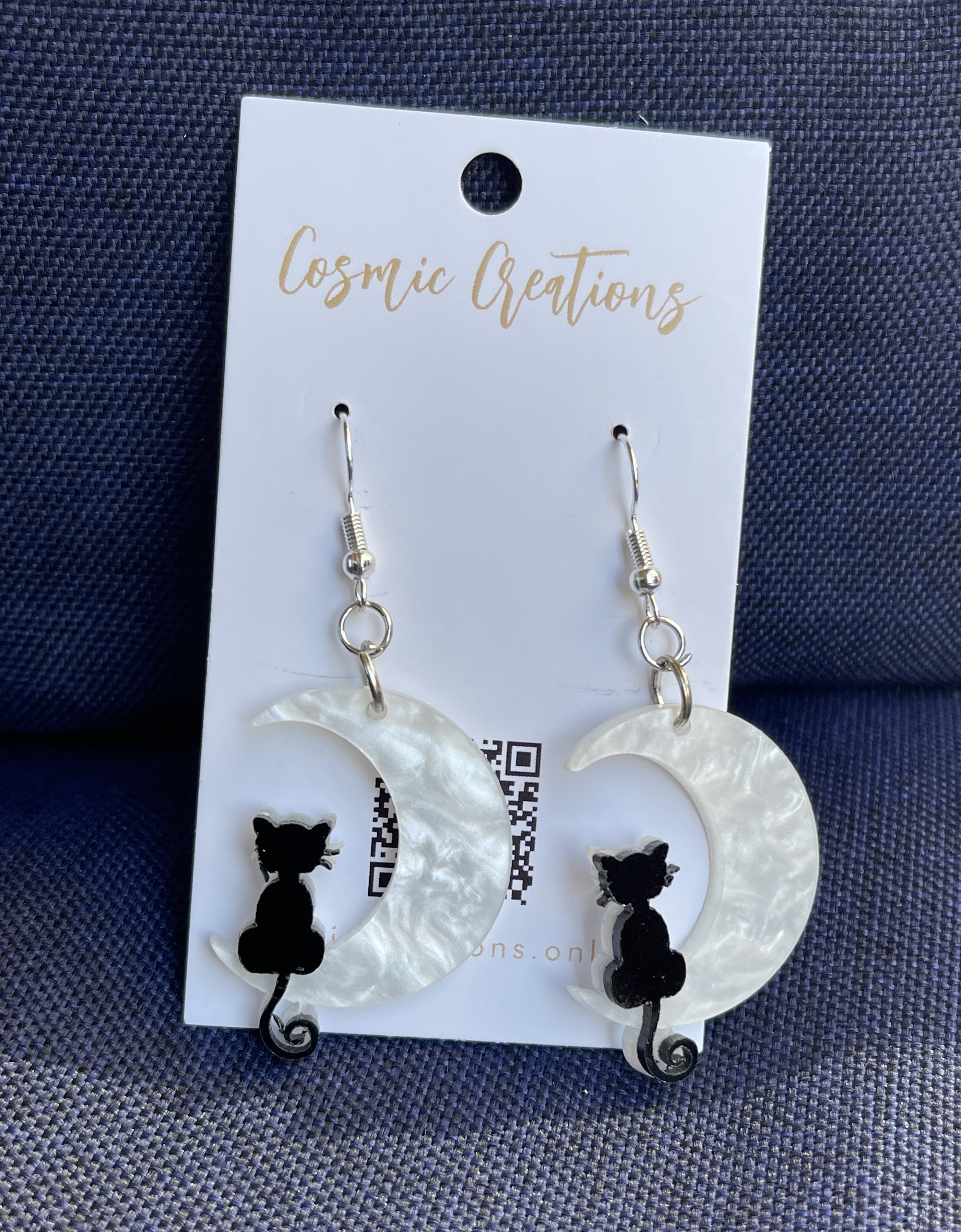 Cat and Moon Dangle Earrings