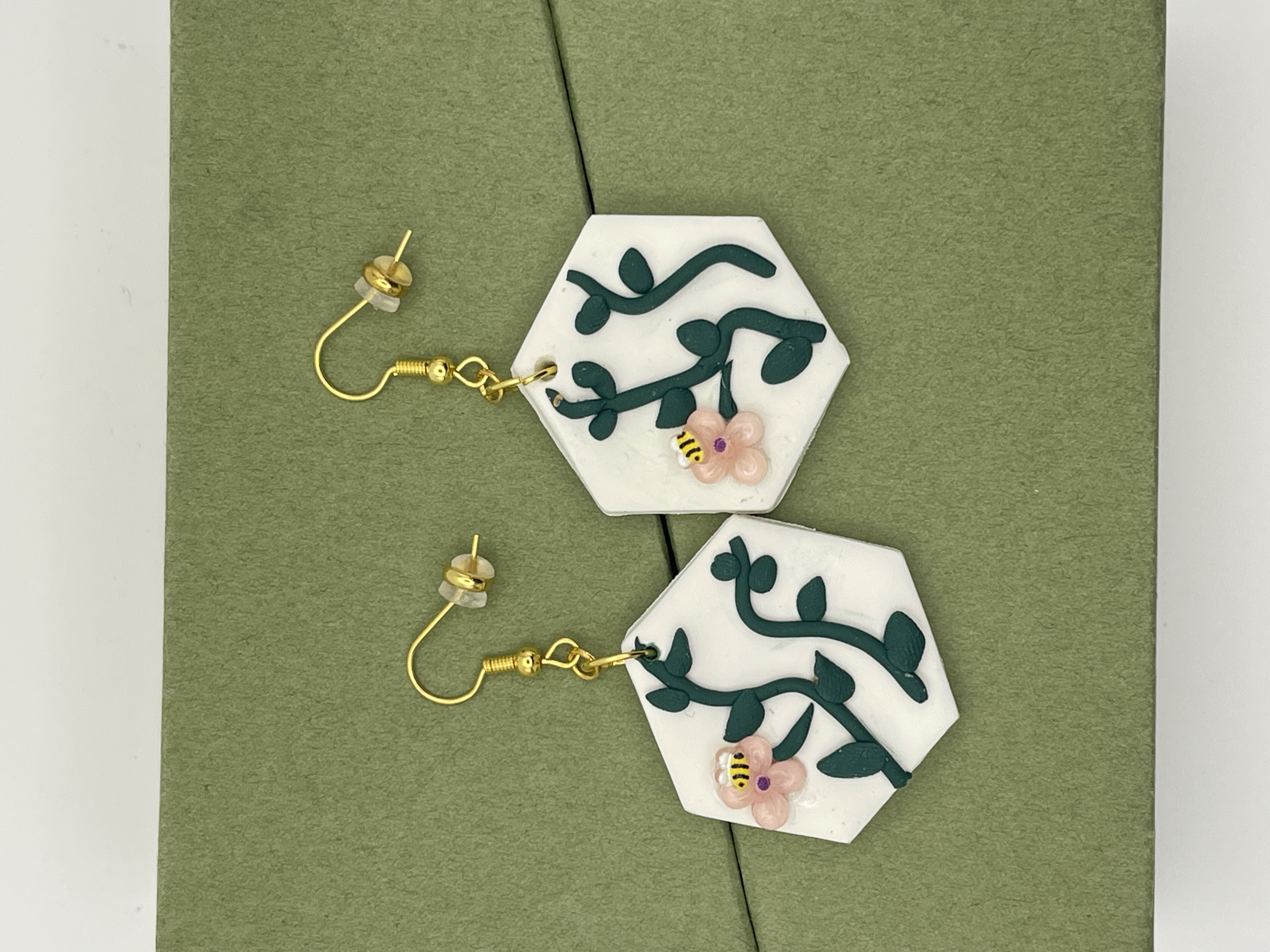 Hexagonal Floral Bee Earrings