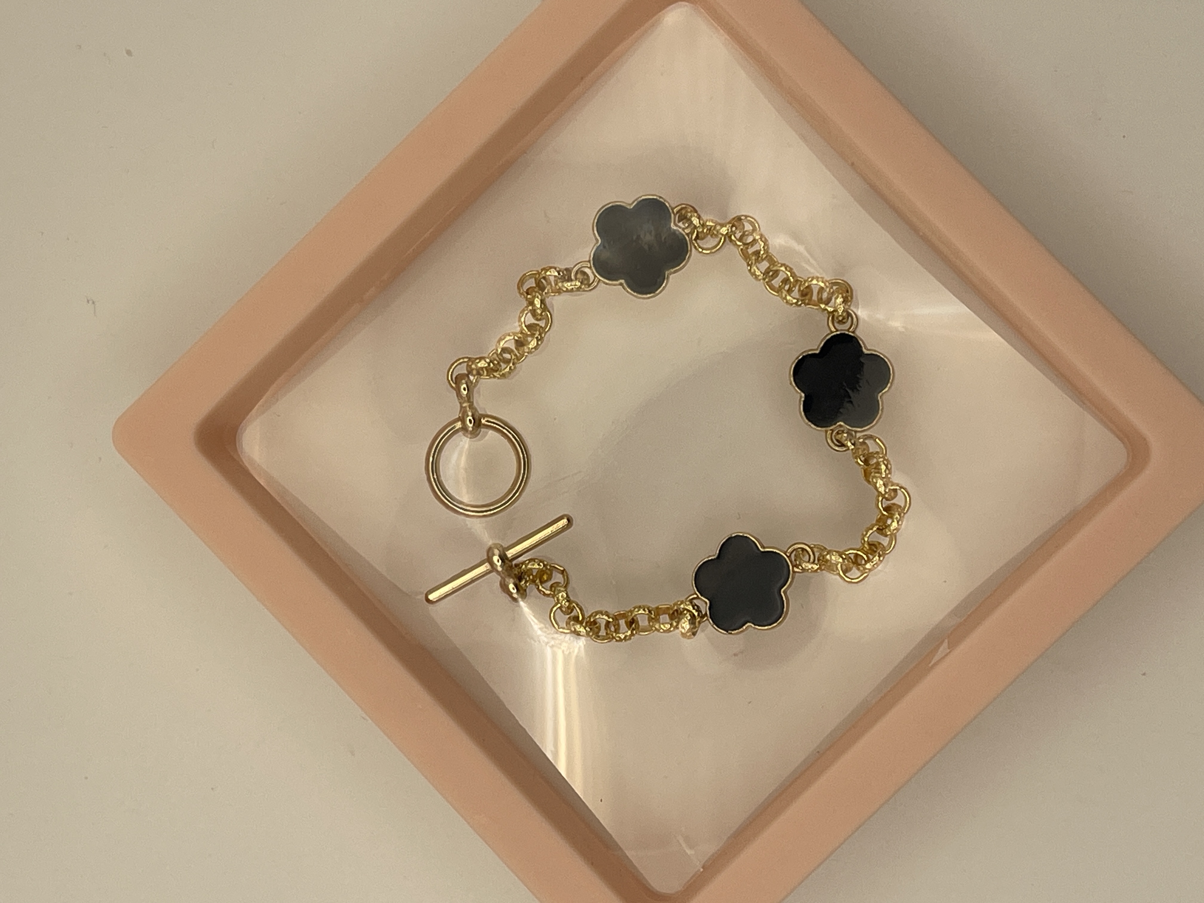 Gold Chain Bracelet with Black Clover Charms