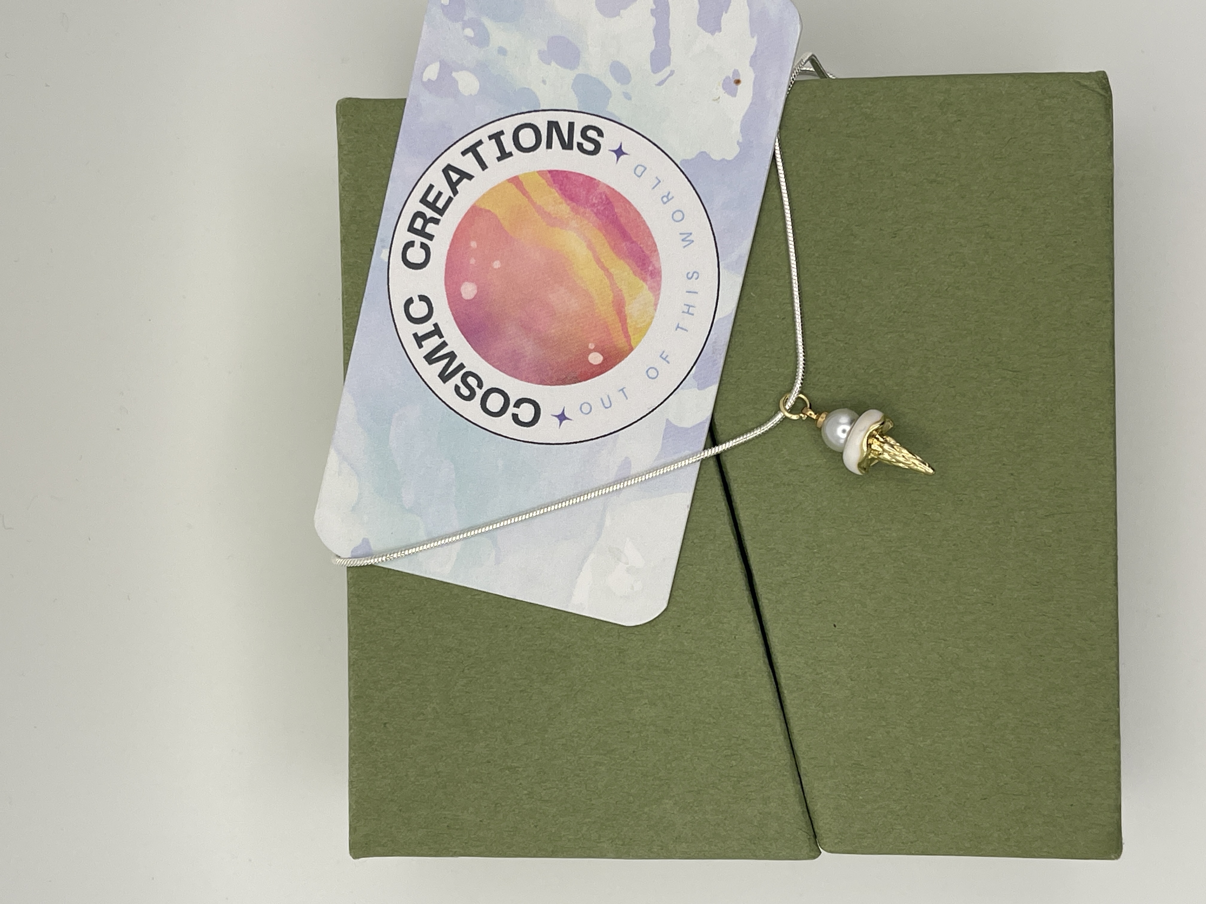 Golden Ice Cream Cone Pendant Necklace