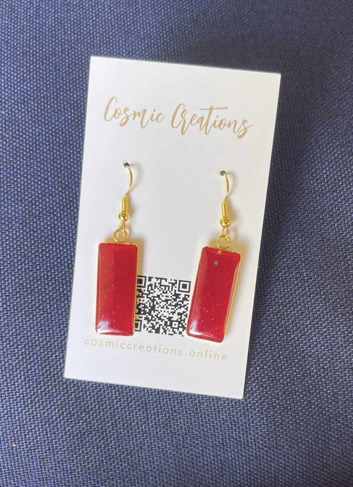 Red Rectangle Dangle Earrings
