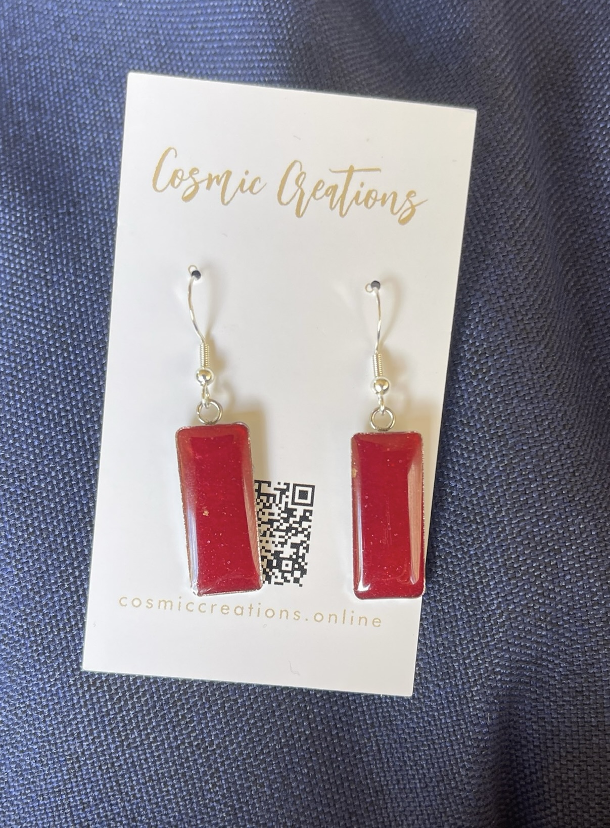 Red Rectangle Dangle Earrings