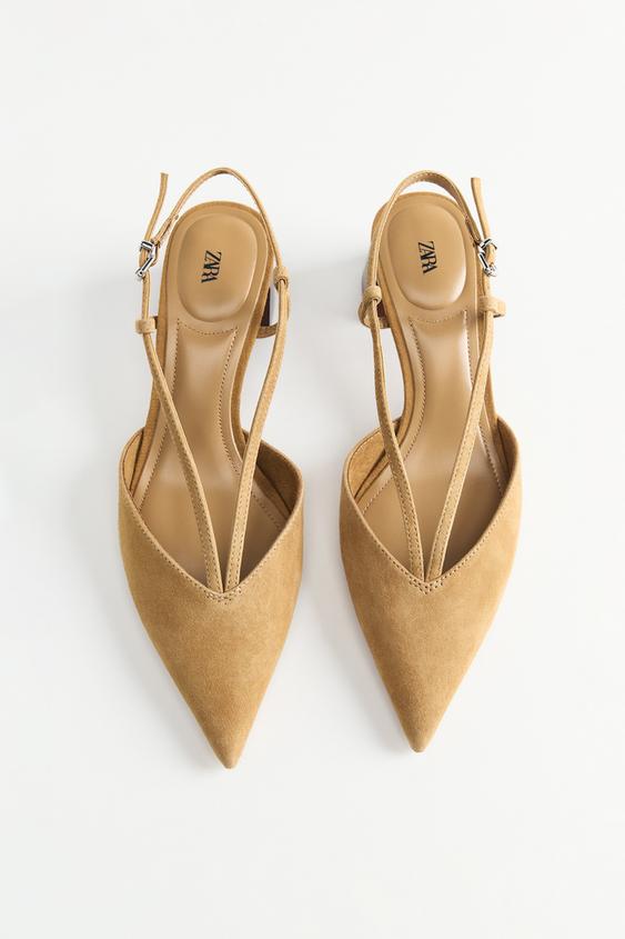 SPLIT SUEDE SLINGBACK SHOES WITH STRAPS