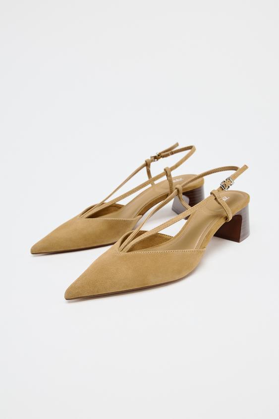SPLIT SUEDE SLINGBACK SHOES WITH STRAPS