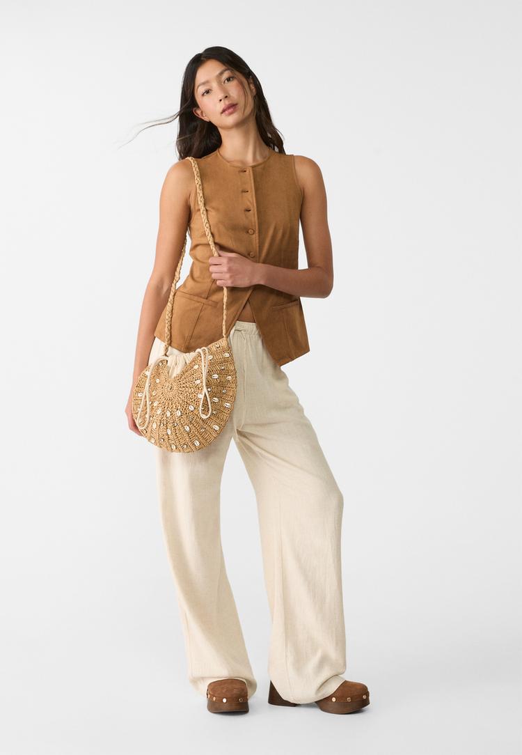 Raffia-style seashell crossbody bag