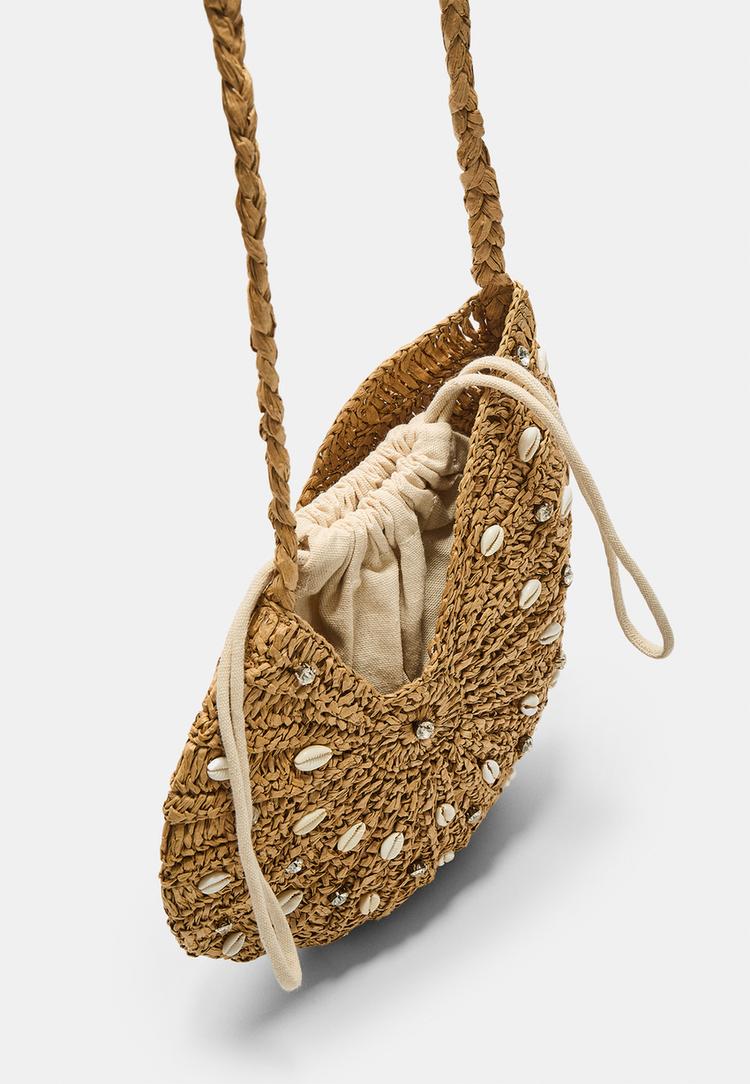 Raffia-style seashell crossbody bag