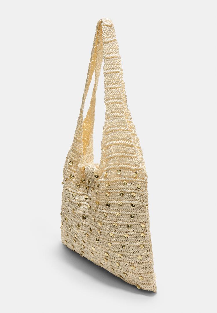 Sequinned crochet shopper bag