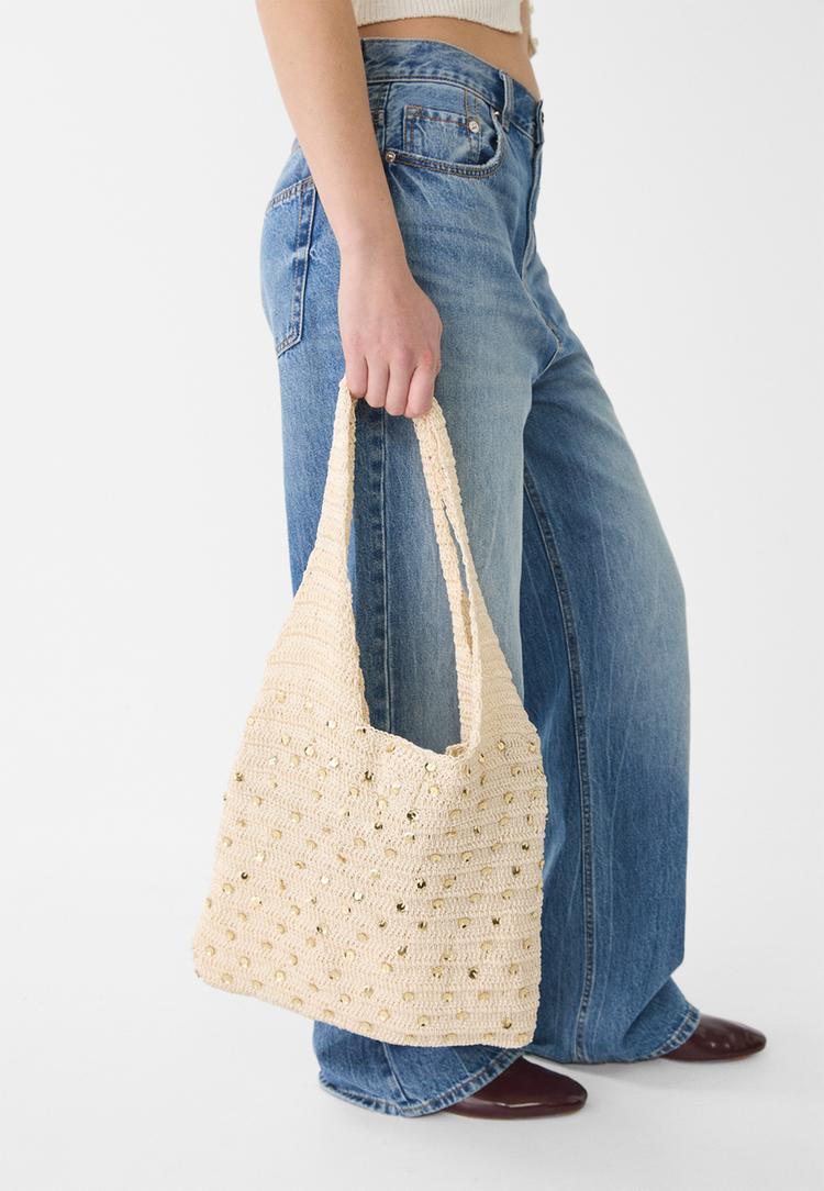 Sequinned crochet shopper bag