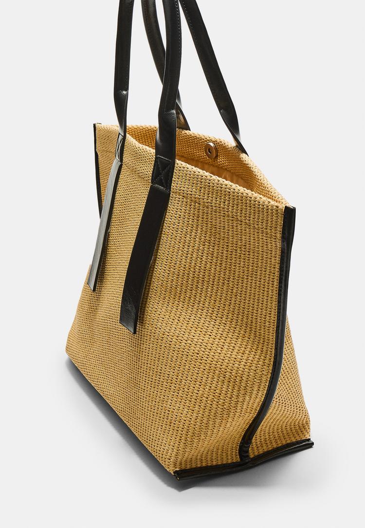 Raffia-style contrast shopper bag