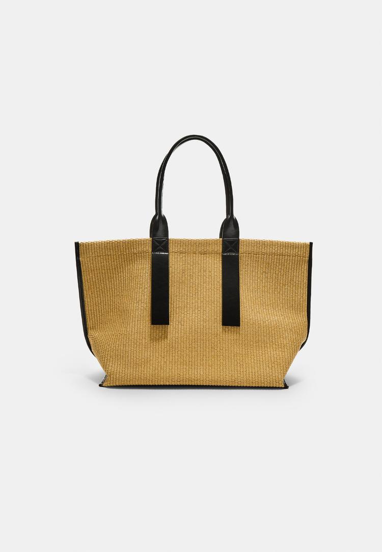 Raffia-style contrast shopper bag