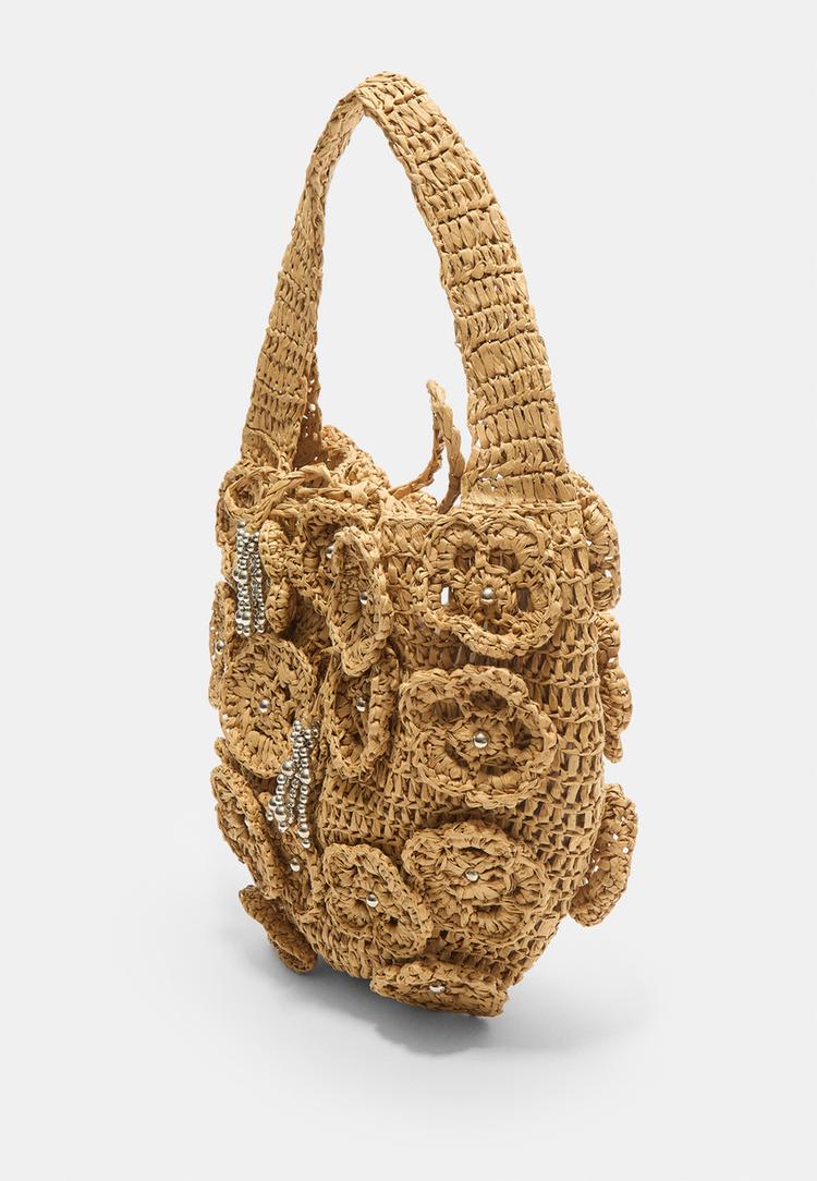 Raffia-style floral shoulder bag