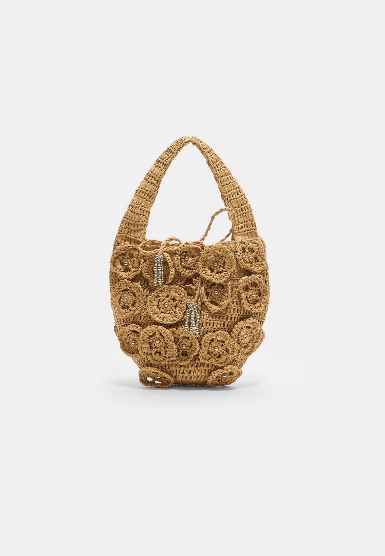 Raffia-style floral shoulder bag