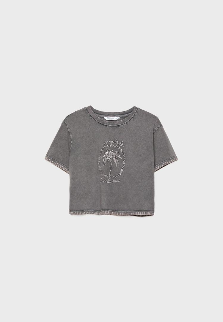 Embroidered cropped T-shirt
