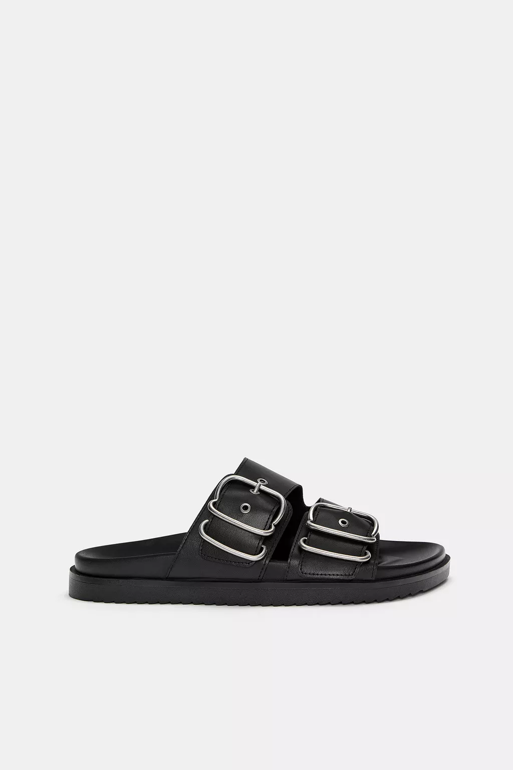 Flat slider sandals with buckles