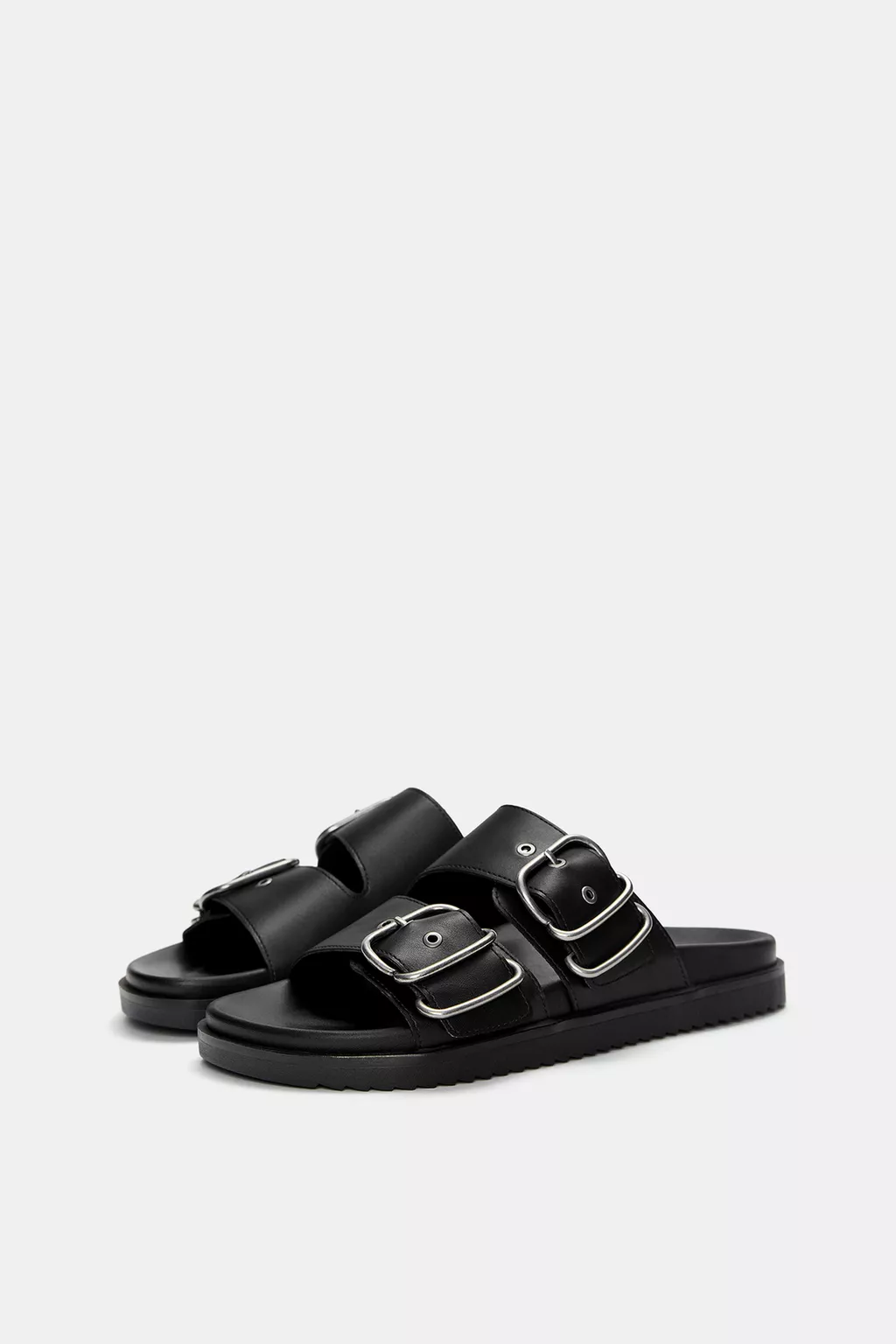 Flat slider sandals with buckles