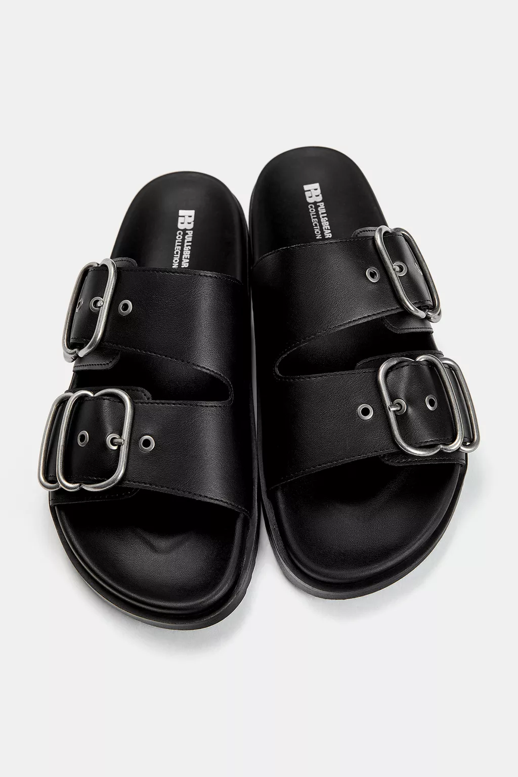Flat slider sandals with buckles