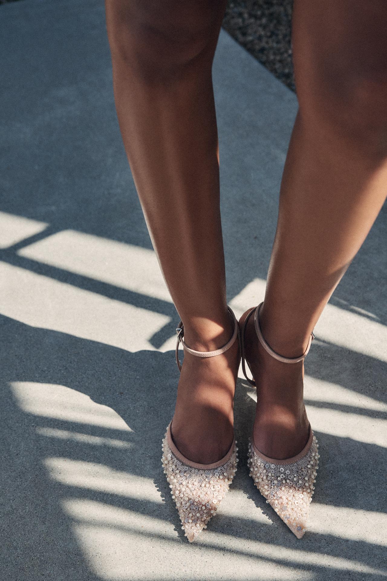 EMBROIDERED MESH SLINGBACKS