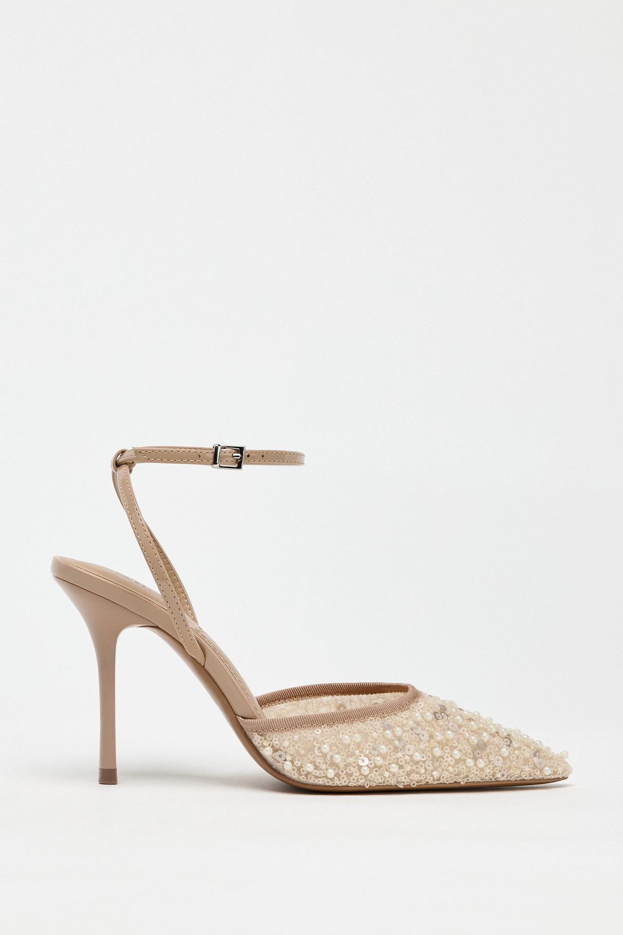 EMBROIDERED MESH SLINGBACKS